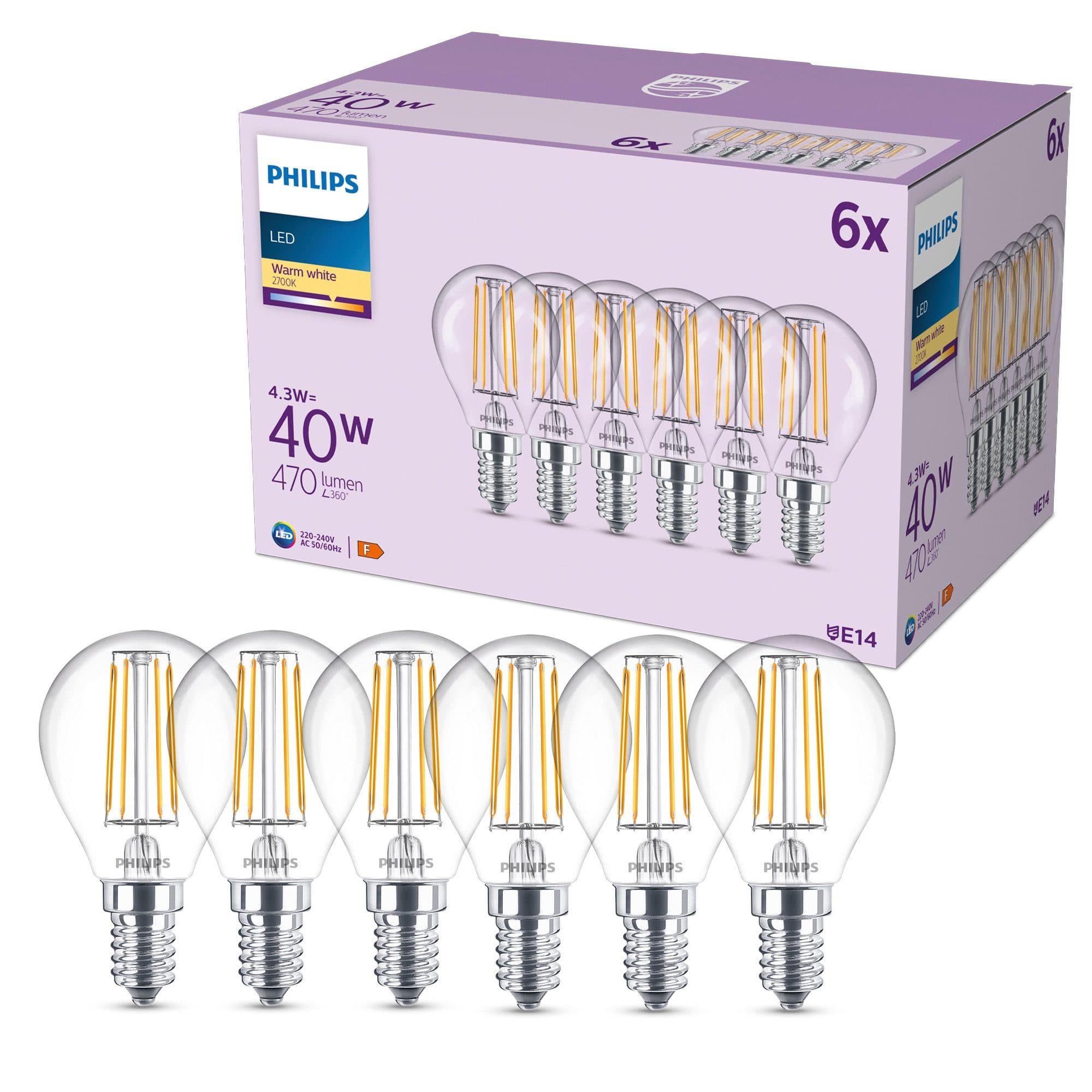 Philips LED-Leuchtmittel Classic 40W Non-Dim E14 6 St. Warmweiß - Bild 2