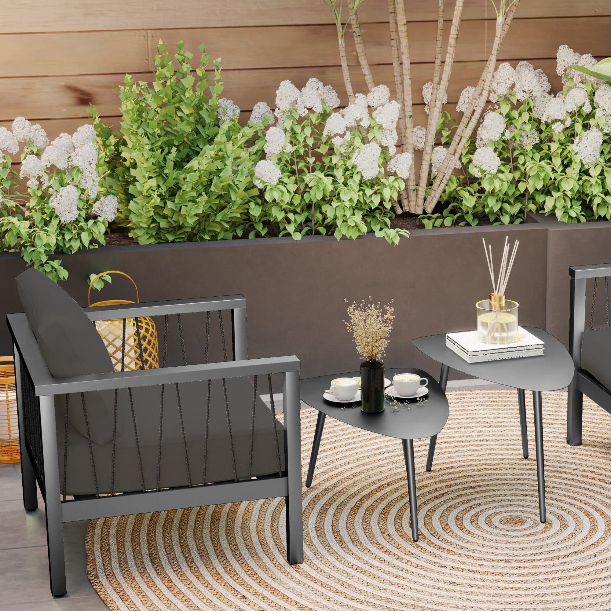 Outsunny Beistelltisch im Geometrischem Design, 2er Set Couchtisch, Schwarz - Bild 2