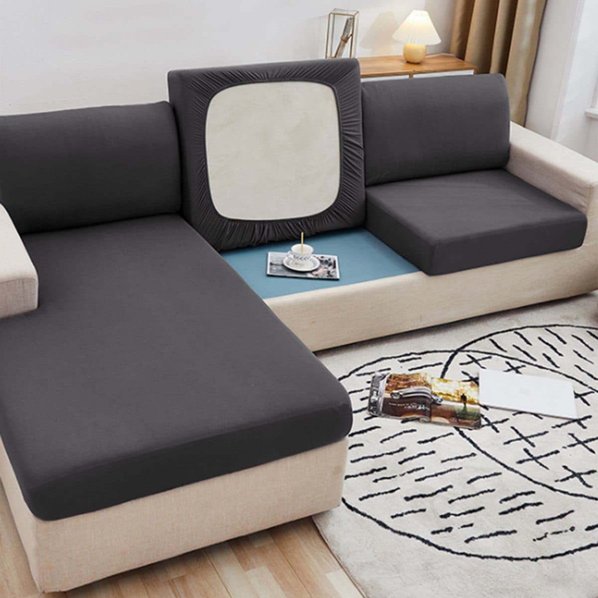 Rosnek Sofahusse 1/2/3 Sitzer Sofa Sitzbezug Grau Stretch - Bild 2