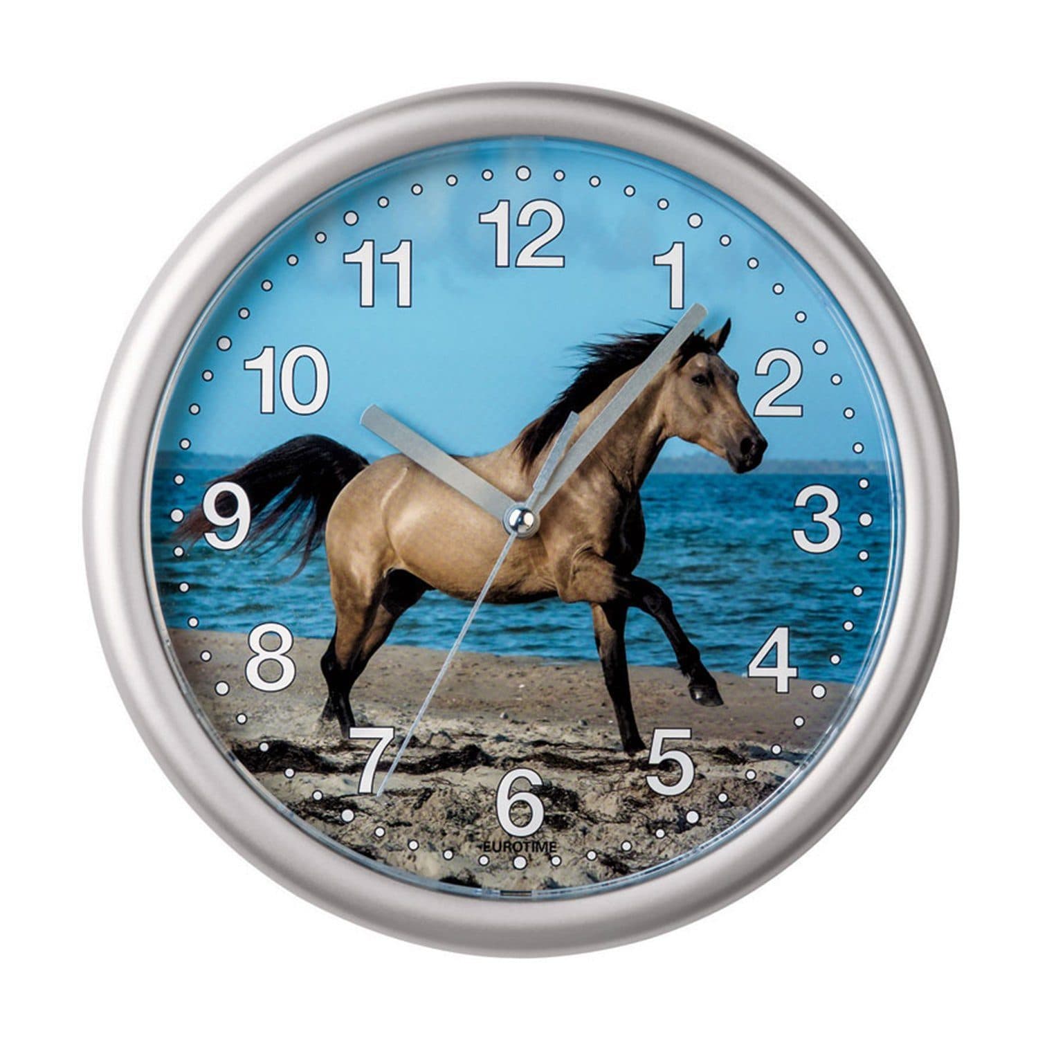 EUROTIME Kinderwanduhr Pferd Silber 25 cm