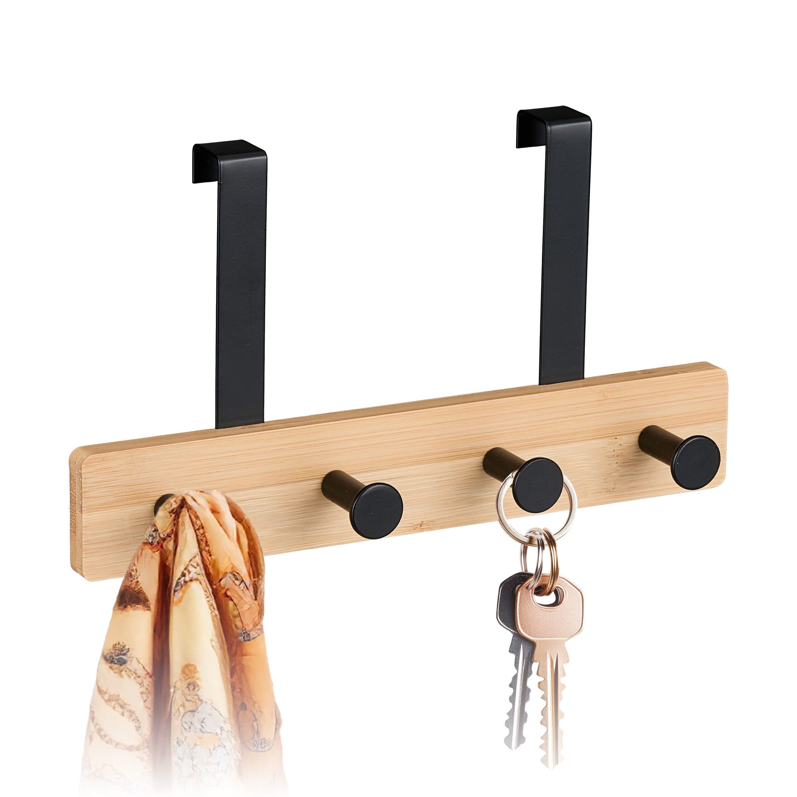 relaxdays Türgarderobe mit 4 Haken Schwarz Bambus Stahl - Bild 2