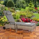 Melko Gartenliege Polyrattan Grau mit Kissen & Rollen Bild 2