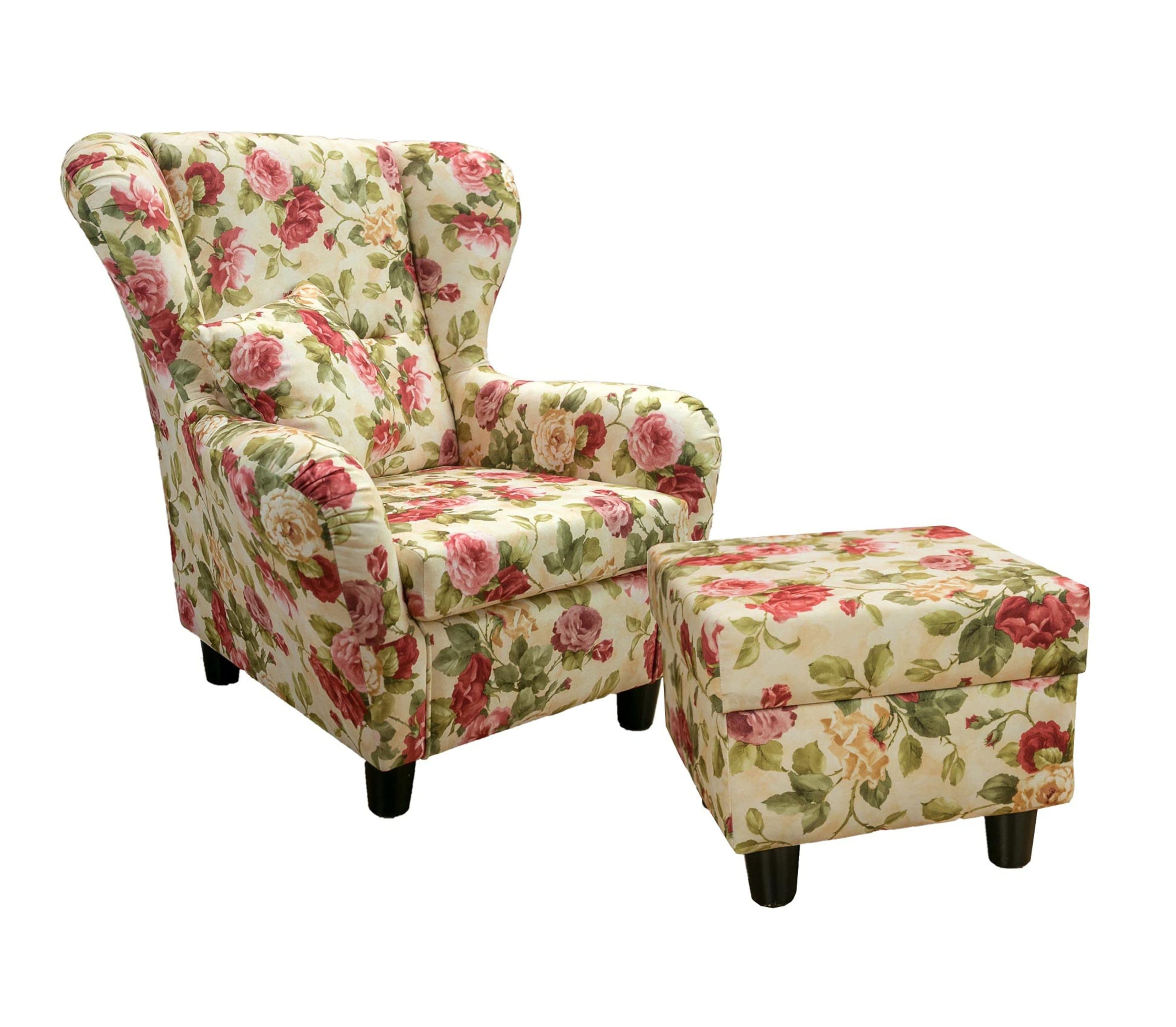 luma-home Ohrensessel 18004-OTTO mit Hocker, Blumenmuster, Lesesessel - Bild 2