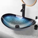 Puluomis Aufsatzwaschbecken Set mit Wasserhahn Oval Blau Glas Bild 2