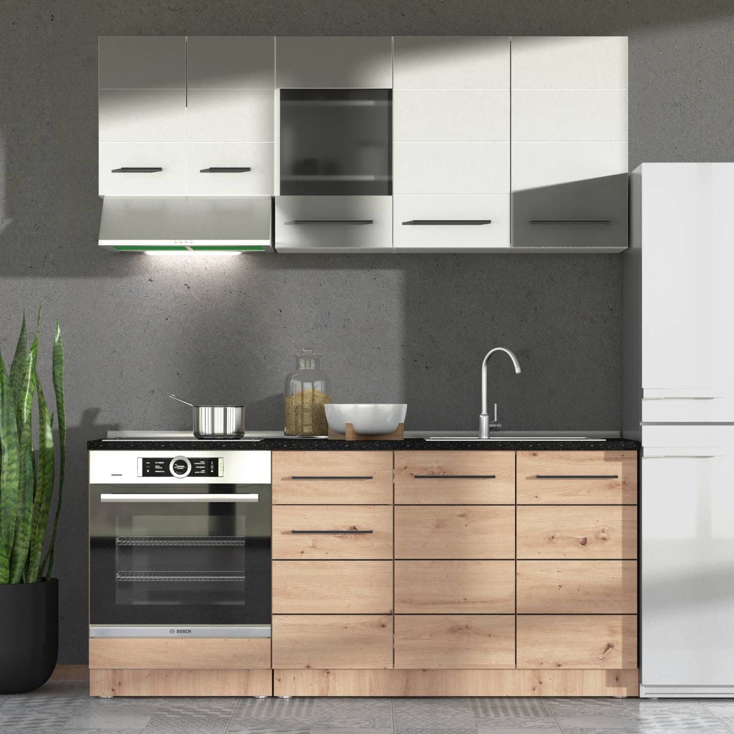 Homestyle4u Küchenzeile 180 cm Weiß Holzoptik Einbauküche - Bild 2