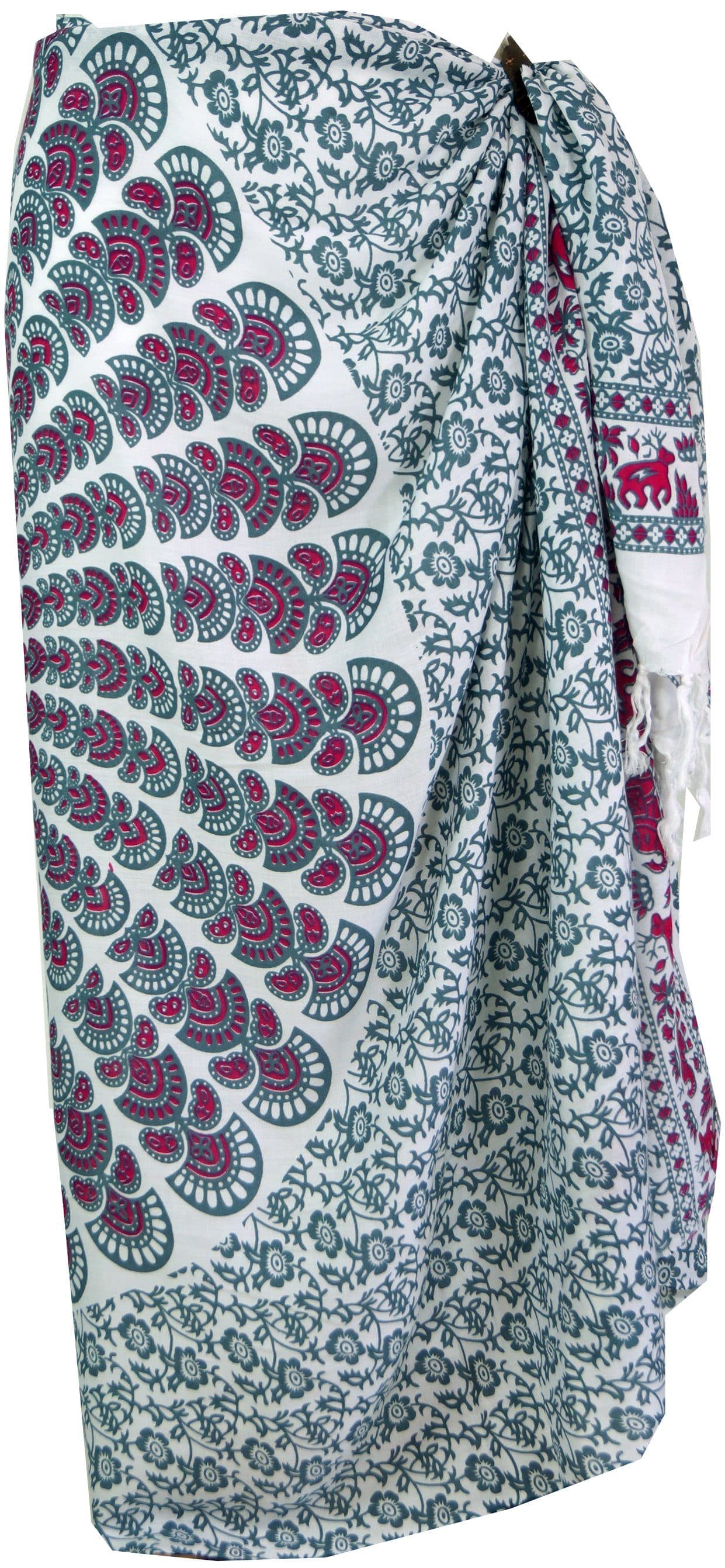 Guru-Shop Bali Sarong Weiß/Grau Handgebatiktes Viskose-Tuch - Bild 2
