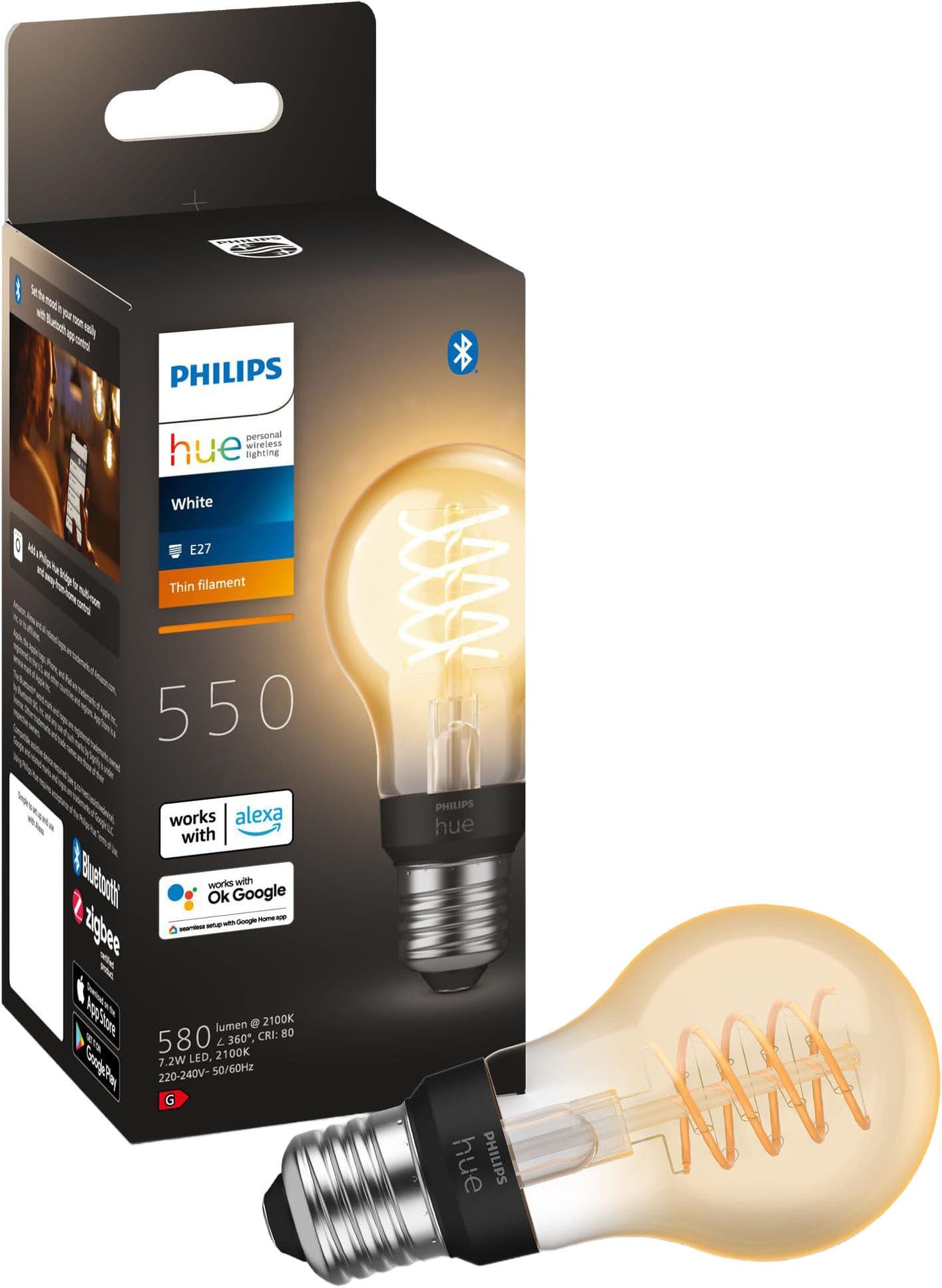 Philips Hue LED-Filament A60 E27 Smart Lampe Warmweiß 550lm - Bild 2