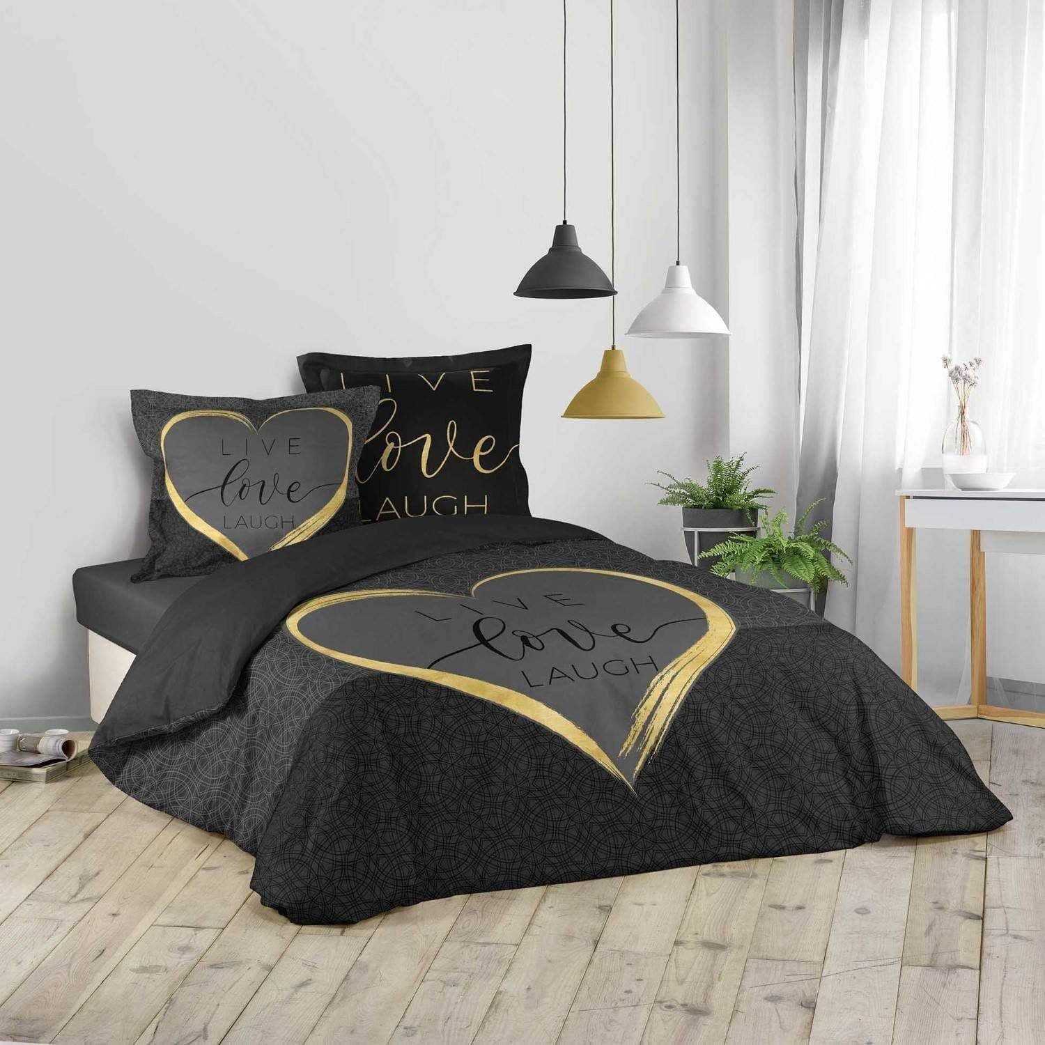 Douceur d'intérieur Bettwäsche CRAZY LOVE Schwarz Baumwolle 3-tlg.