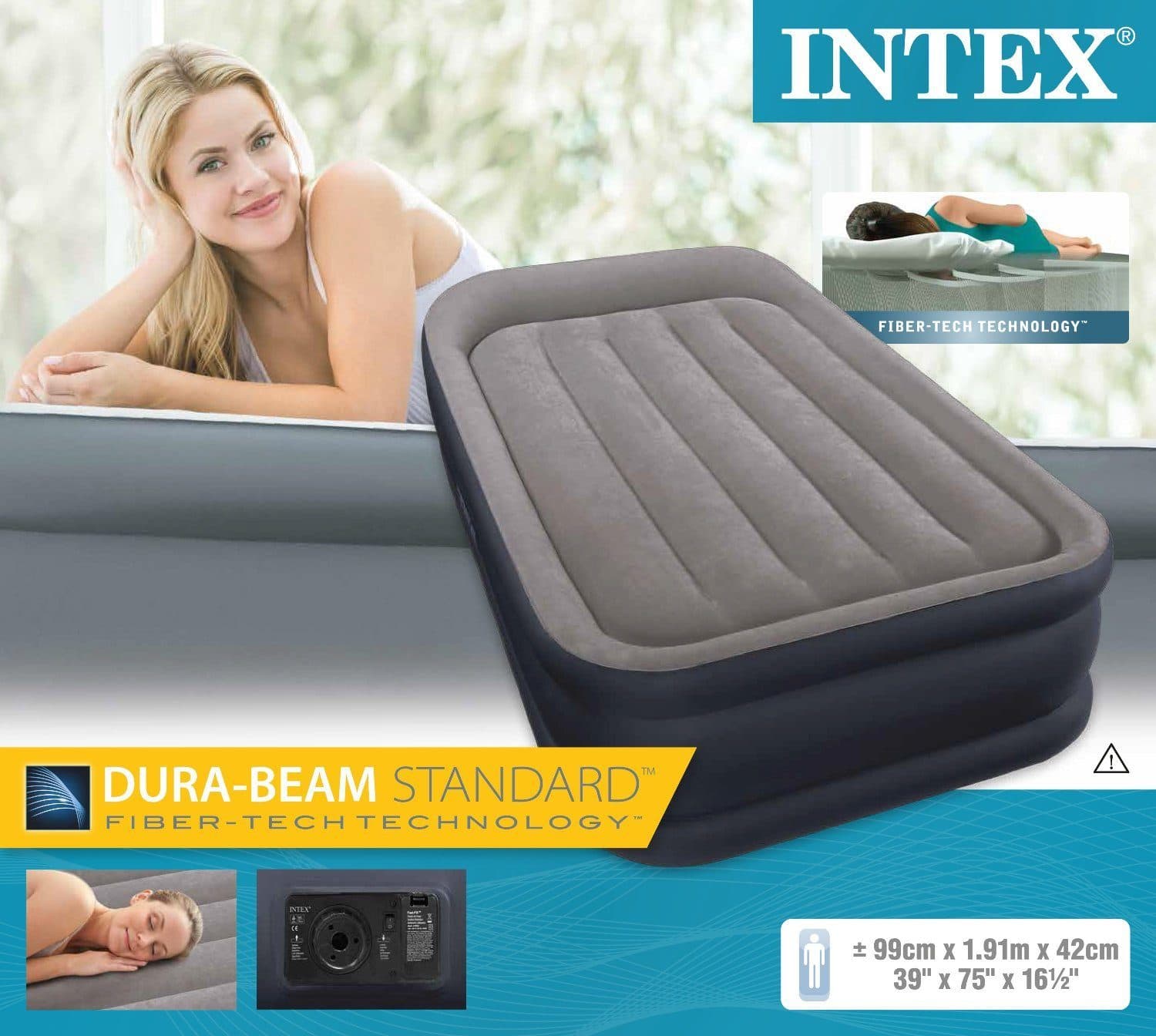 Intex Luftbett mit integrierter Luftpumpe und Kissen