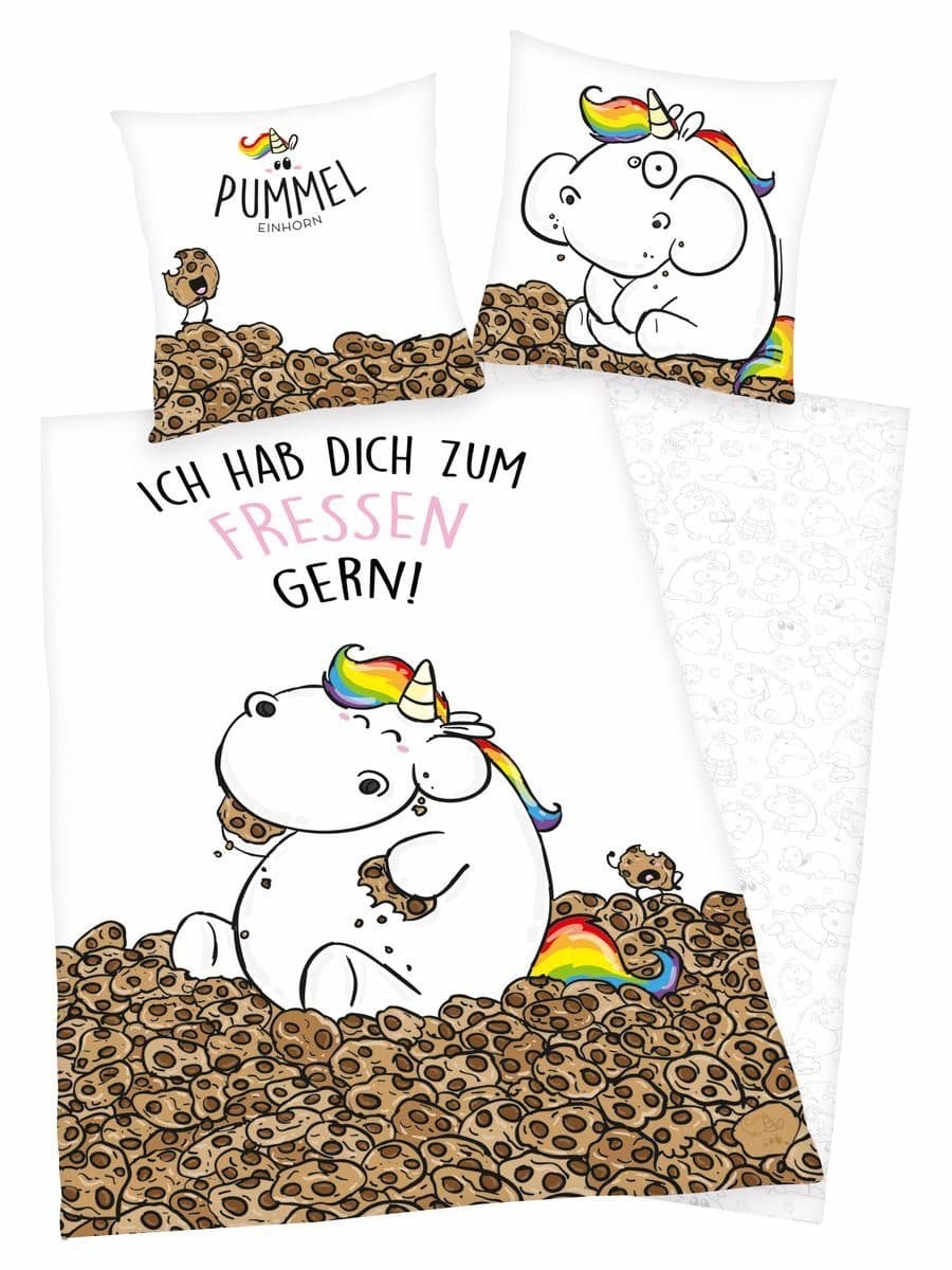 Herding Jugendbettwäsche Einhorn Biber Flanell Wende Bettwäsche 2 tlg. 135x200cm Pummeleinhorn - Bild 2