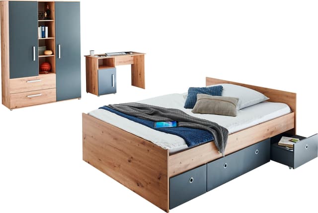Jugendzimmer-Set Alessio - Melamin mit Kleiderschrank & Regalelement