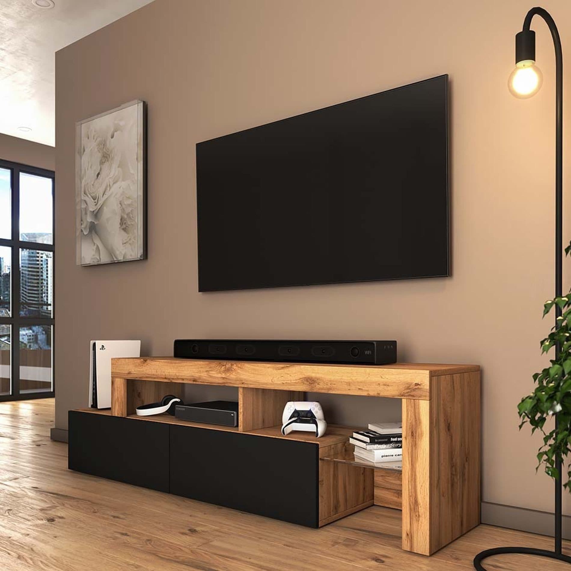 Selsey TV-Schrank ASTEN Asymmetrisches Lowboard Wotan-Eiche Schwarz - Bild 2
