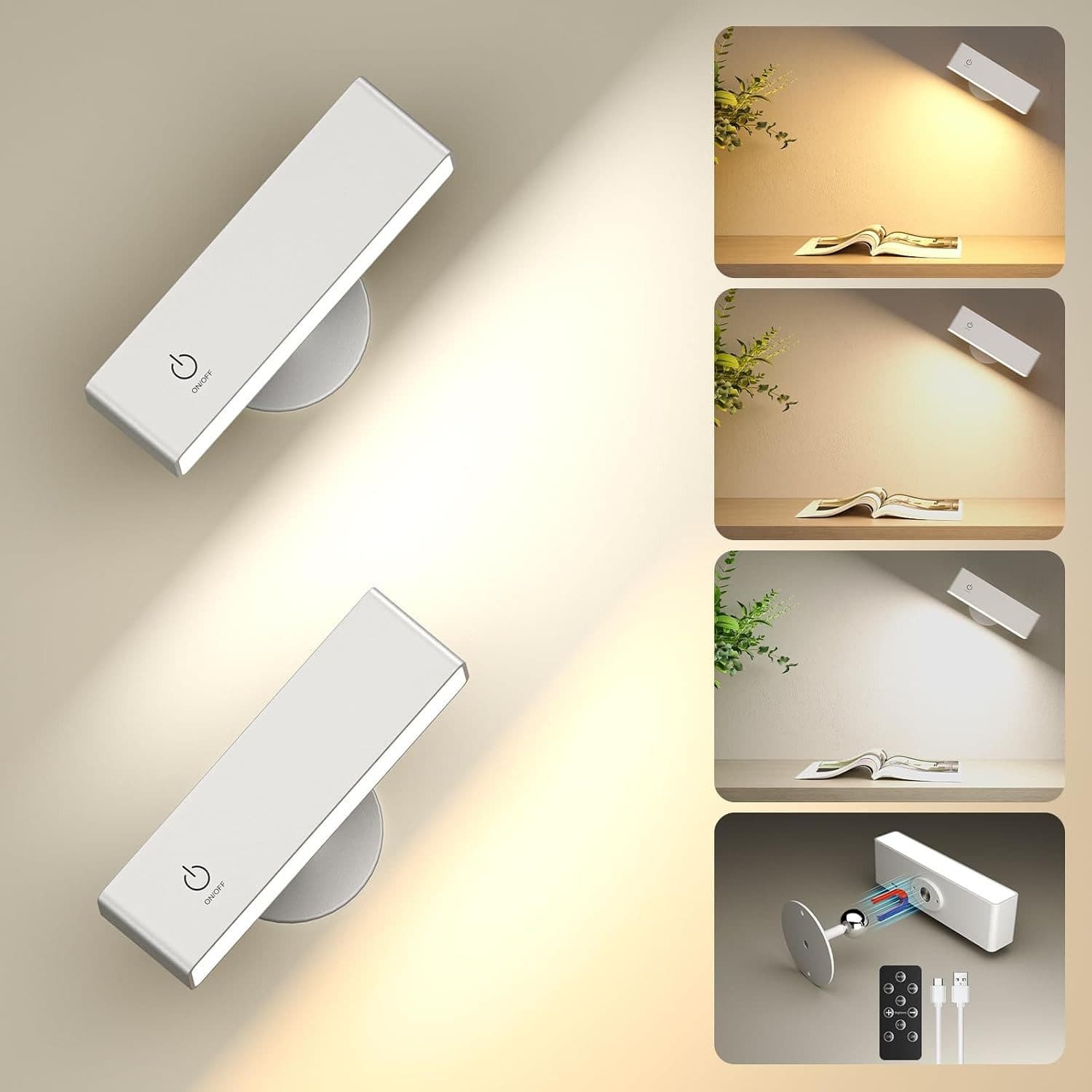 Xruiy LED Leselampe Wandleuchte USB-C Weiß Dimmbar 360° Drehbar 2er Set - Bild 2