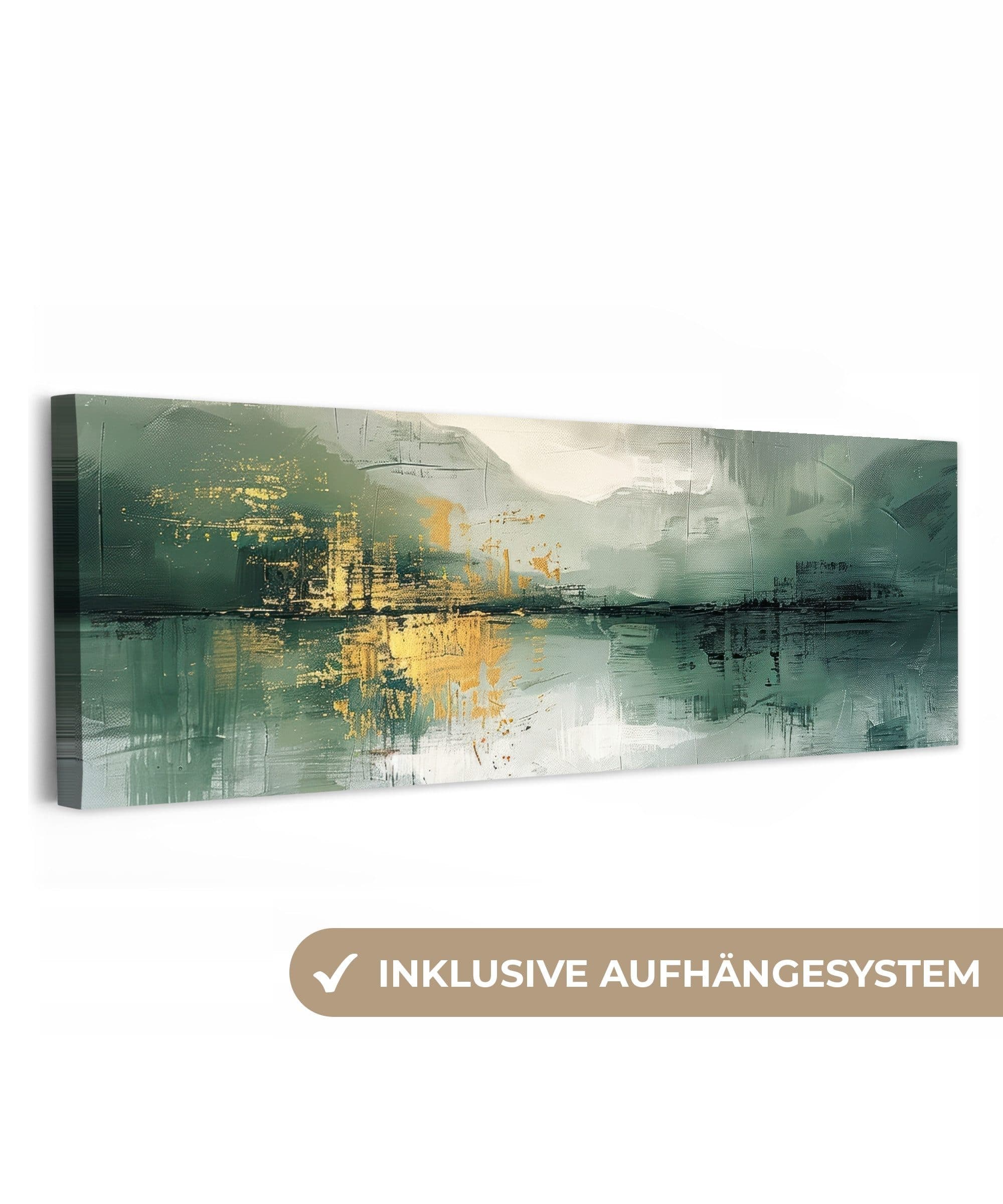 OneMillionCanvasses® Leinwandbild Panorama Grün - Modern - Abstrakt - Gold - Bild 2