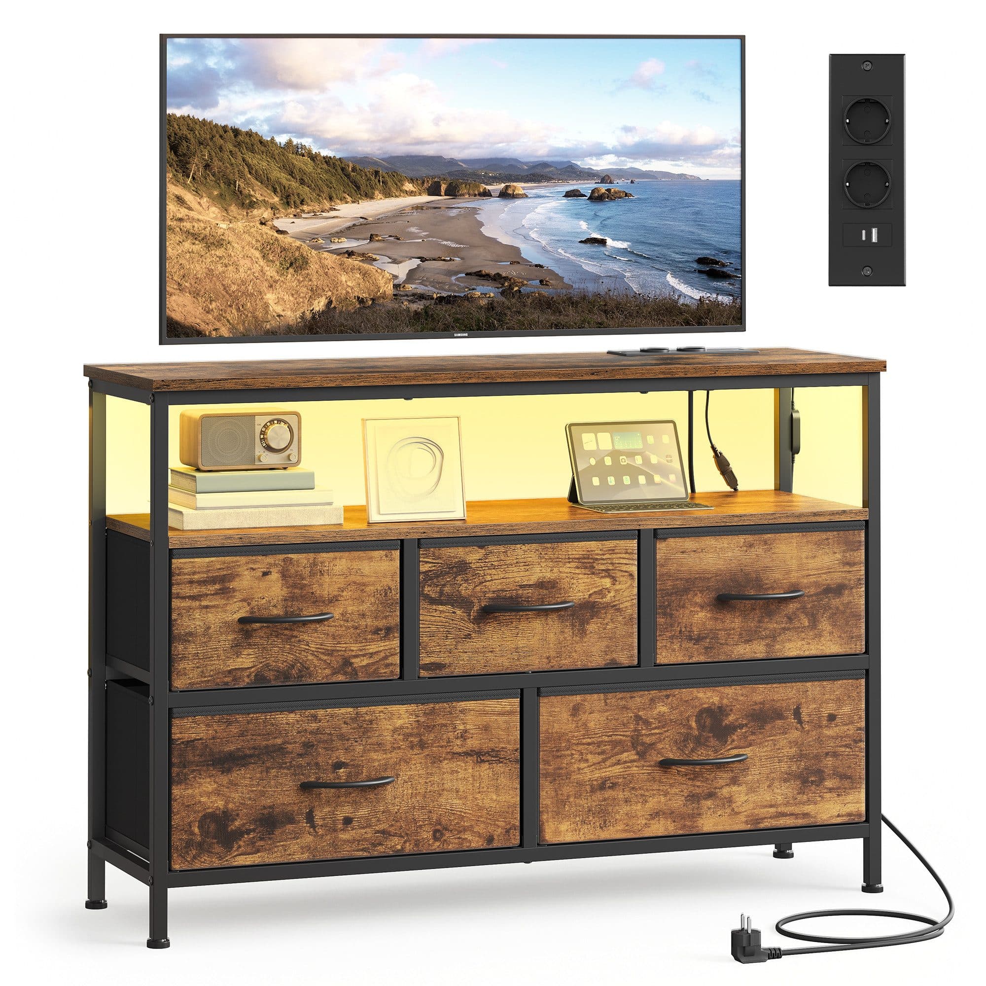SONGMICS Kommode LED-Beleuchtung Braun-Schwarz - Bild 2