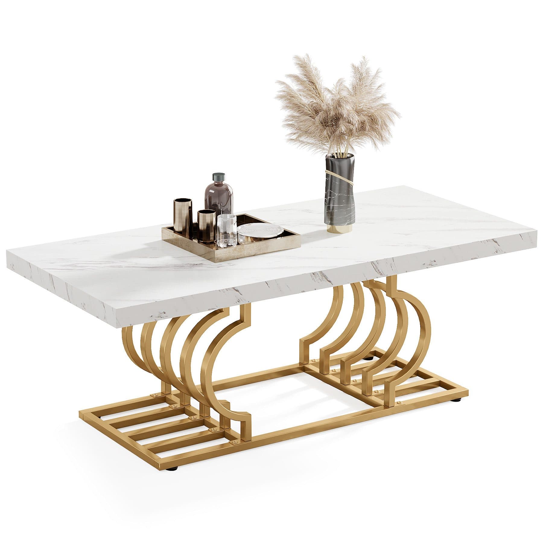 Tribesigns Couchtisch Moderner Faux Marmor Cocktailtisch Gold-Weiß - Bild 2