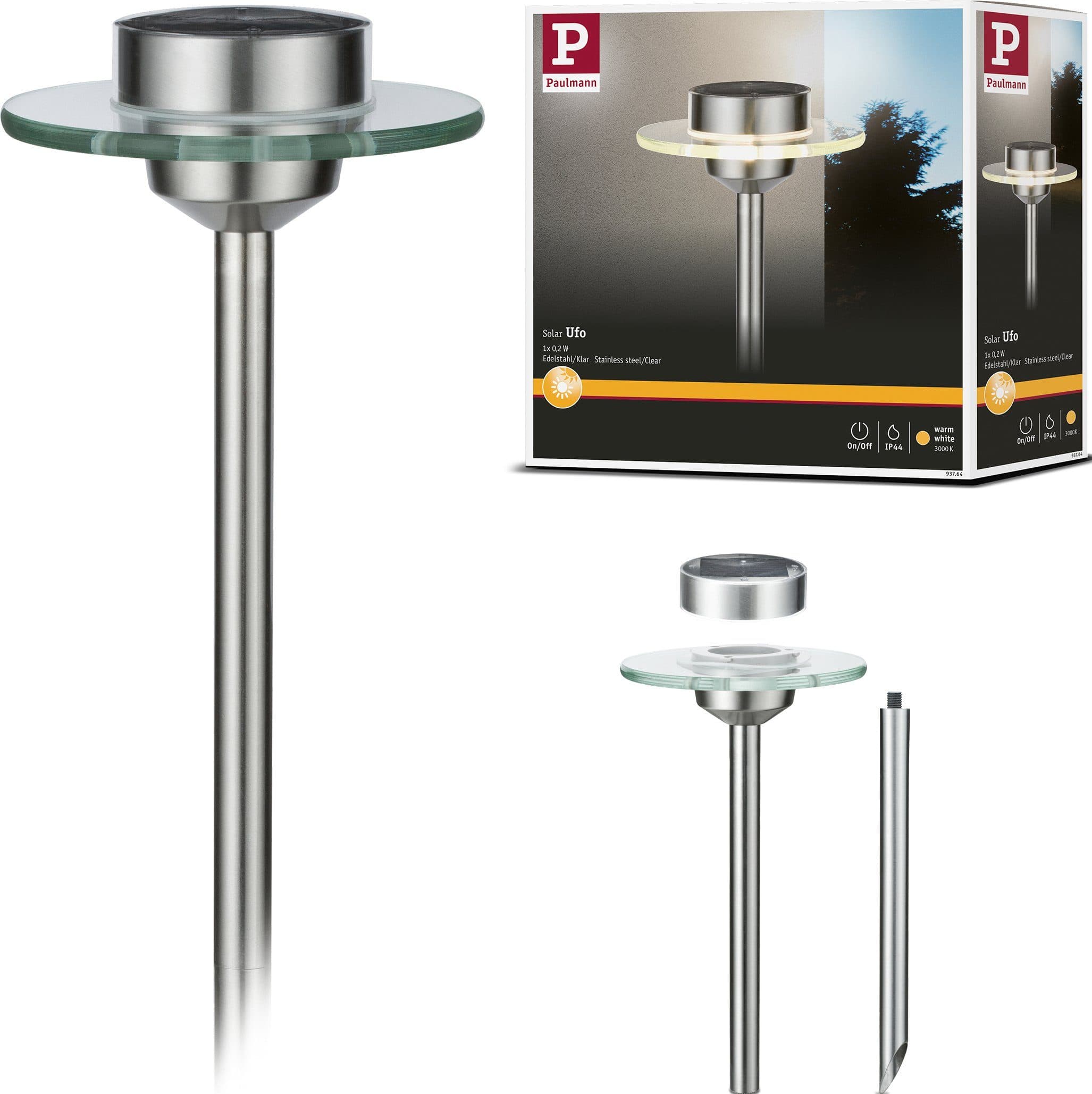 PAULMANN LED Gartenleuchte Solarspieß UFO Edelstahl Silber - Bild 2