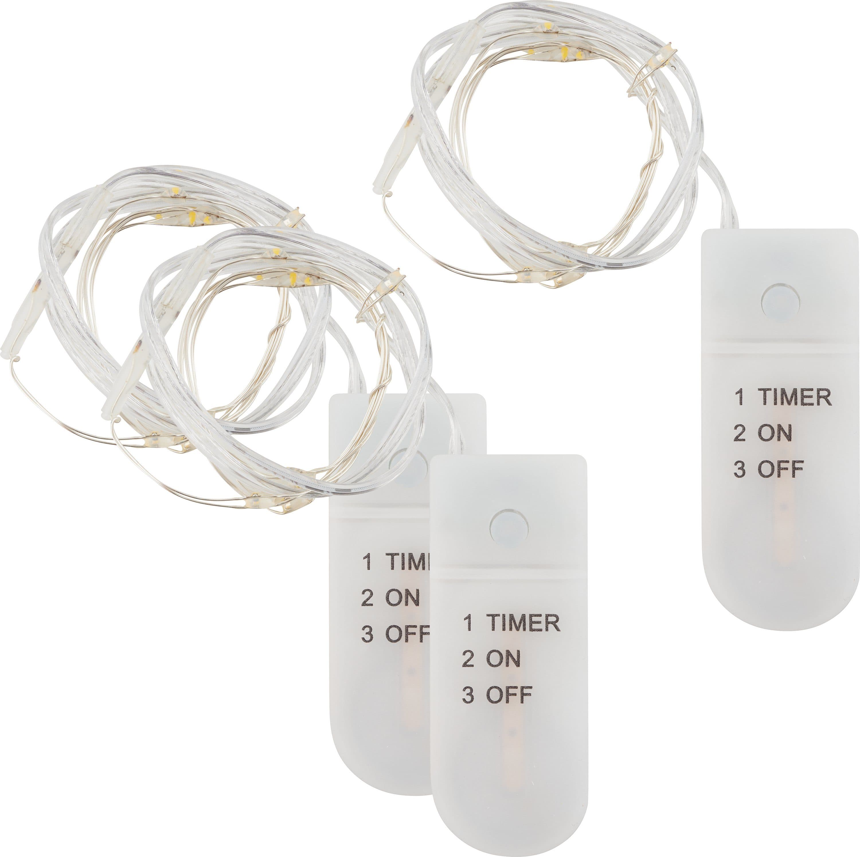 VBS Lichterkette 10 LEDs 3er-Pack mit Timer Warmweiß