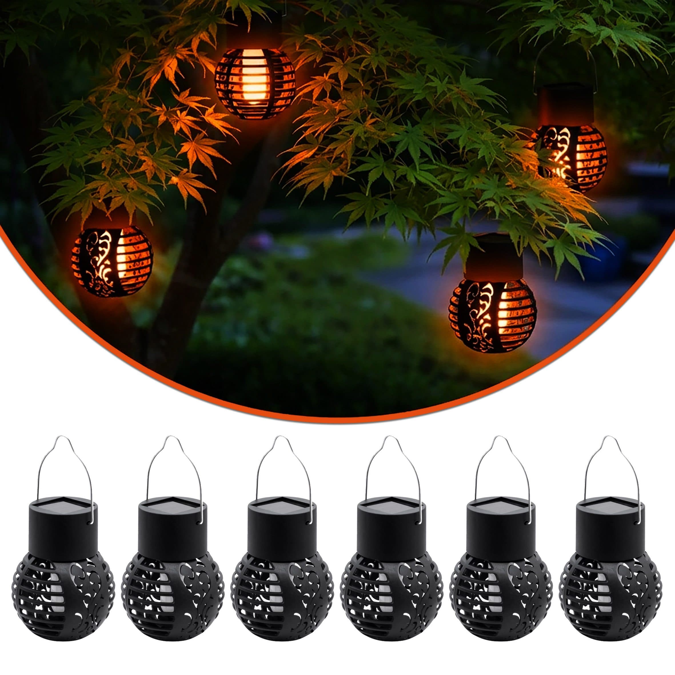 Spetebo LED Solar Laterne 6er Set Schwarz Orange Flammeneffekt - Bild 2