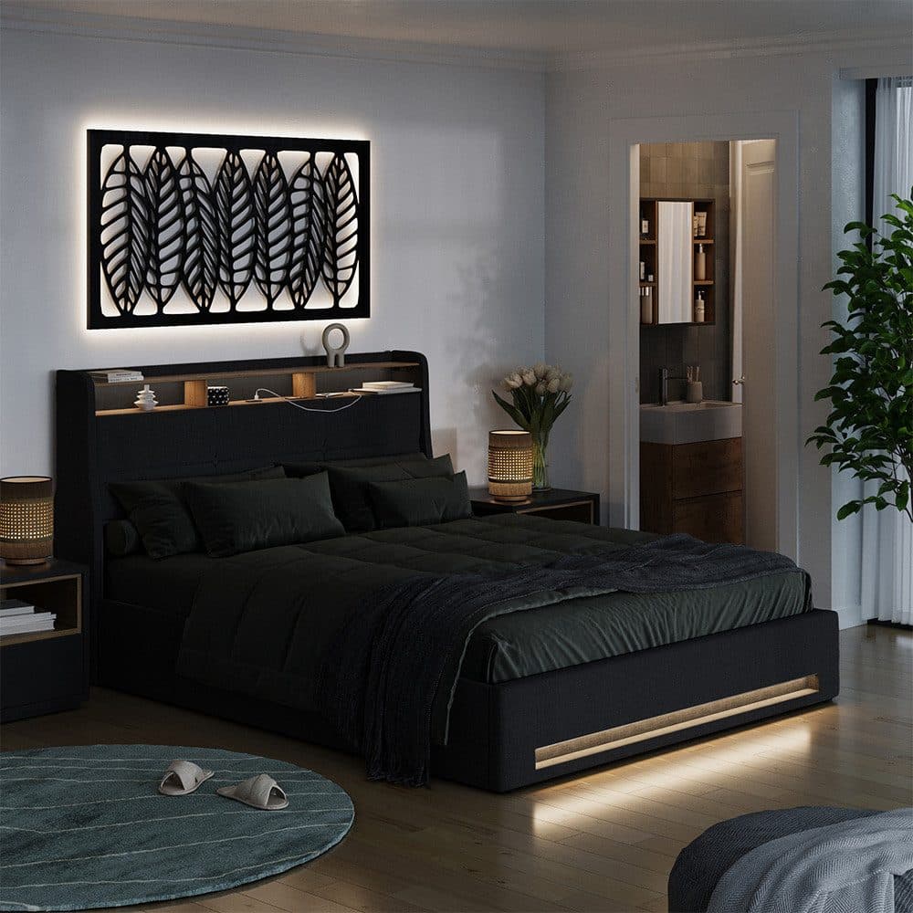 VitaliSpa Polsterbett Christin Anthrazit/Eiche mit LED und USB - Bild 2