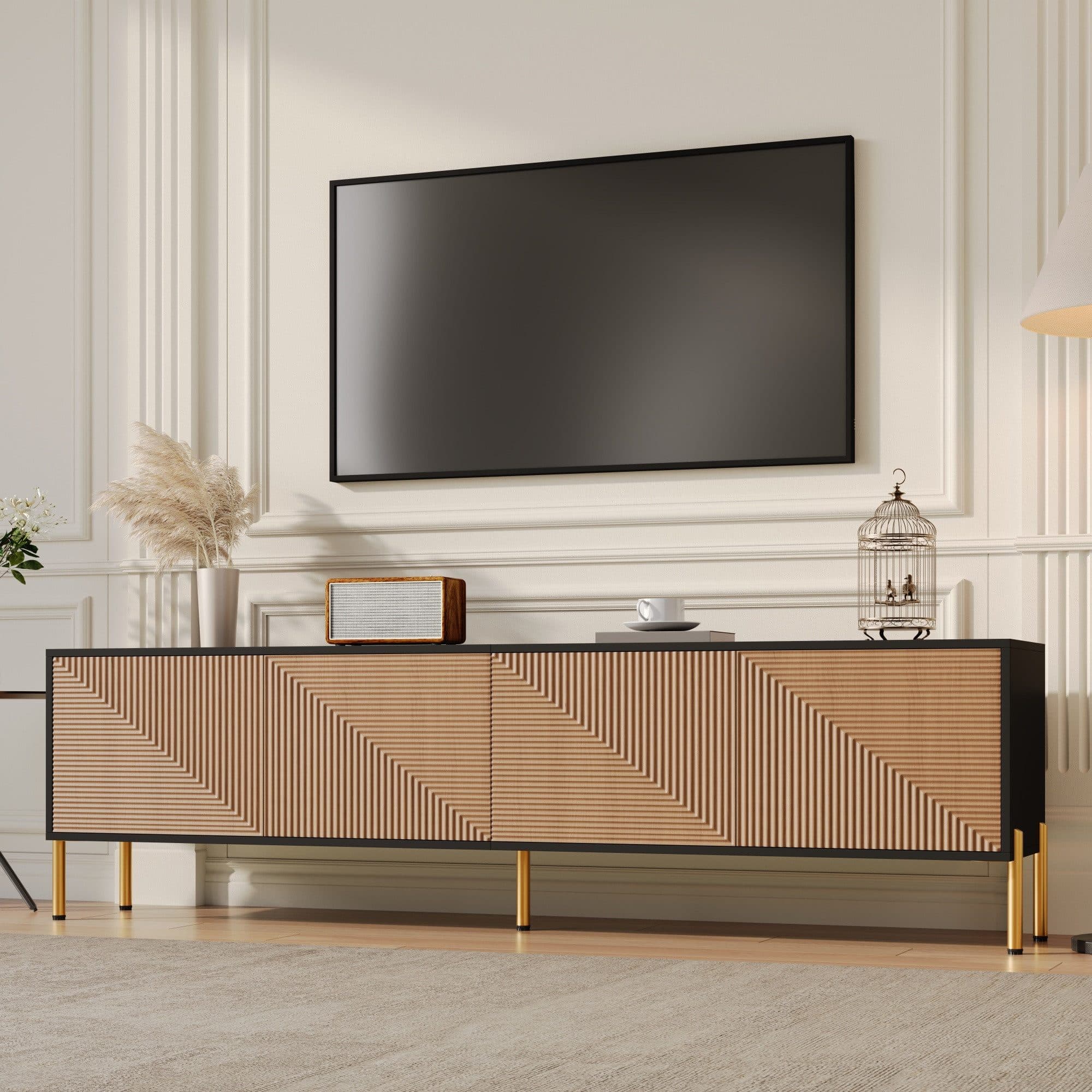 Merax Lowboard Schwarz Gold TV-Schrank Strukturfront - Bild 2