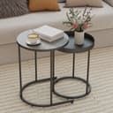 HOMCOM Beistelltisch mit Tablett-Design, Metallgestell, 2er Set Wohnzimmertisch, 2-St., Runder Couchtisch, Grau Bild 2