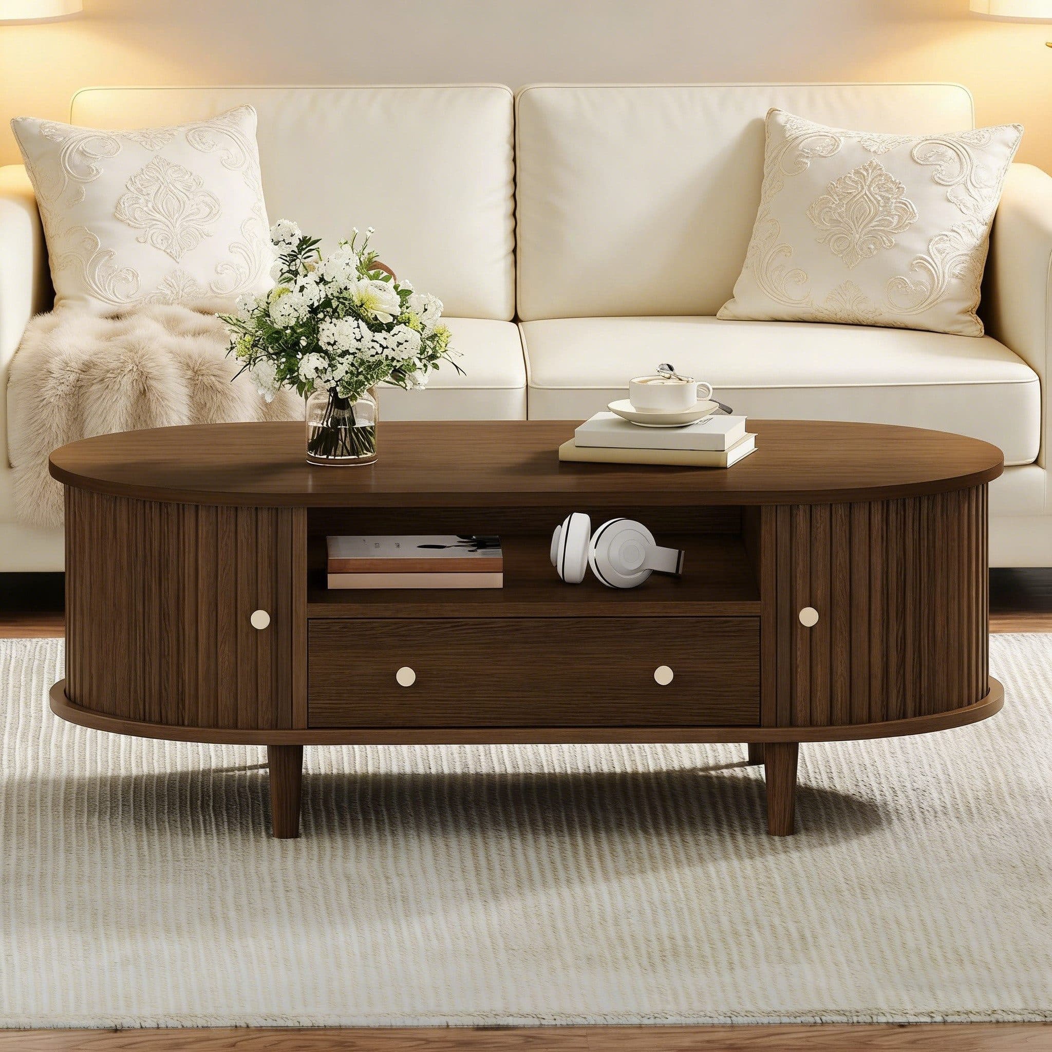Merax Couchtisch Oval Walnussfarbe - Bild 2