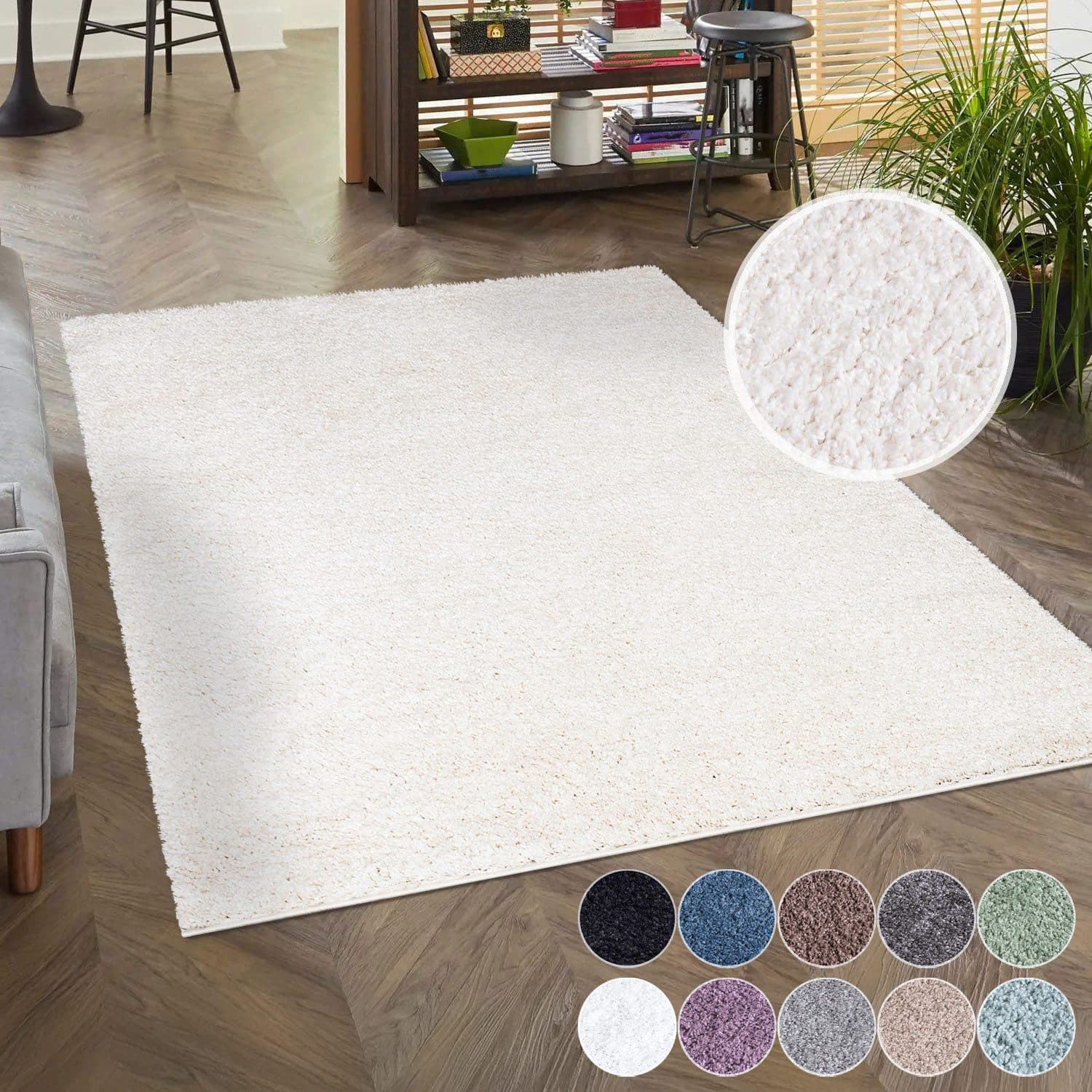 CARPET CITY Shaggy Teppich Creme 120x170 cm Hochflor - Bild 2