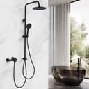 HOMELODY Duschsystem Regendusche Schwarz höhenverstellbar mit 4-Funktionen Handbrause Bild 2