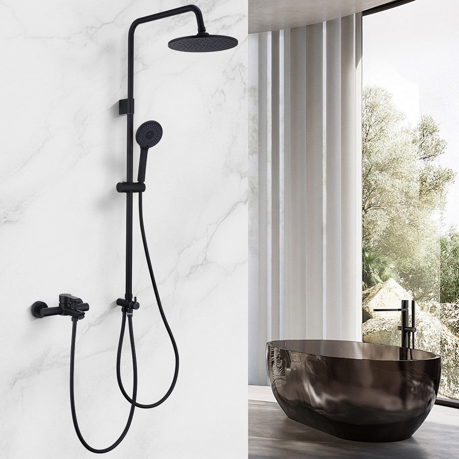 HOMELODY Duschsystem Regendusche Schwarz höhenverstellbar mit 4-Funktionen Handbrause - Bild 2