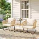 Outsunny Bistro-Set 3-tlg. mit 2 Sesseln und Akazienholztisch Beige/Weiß Bild 2