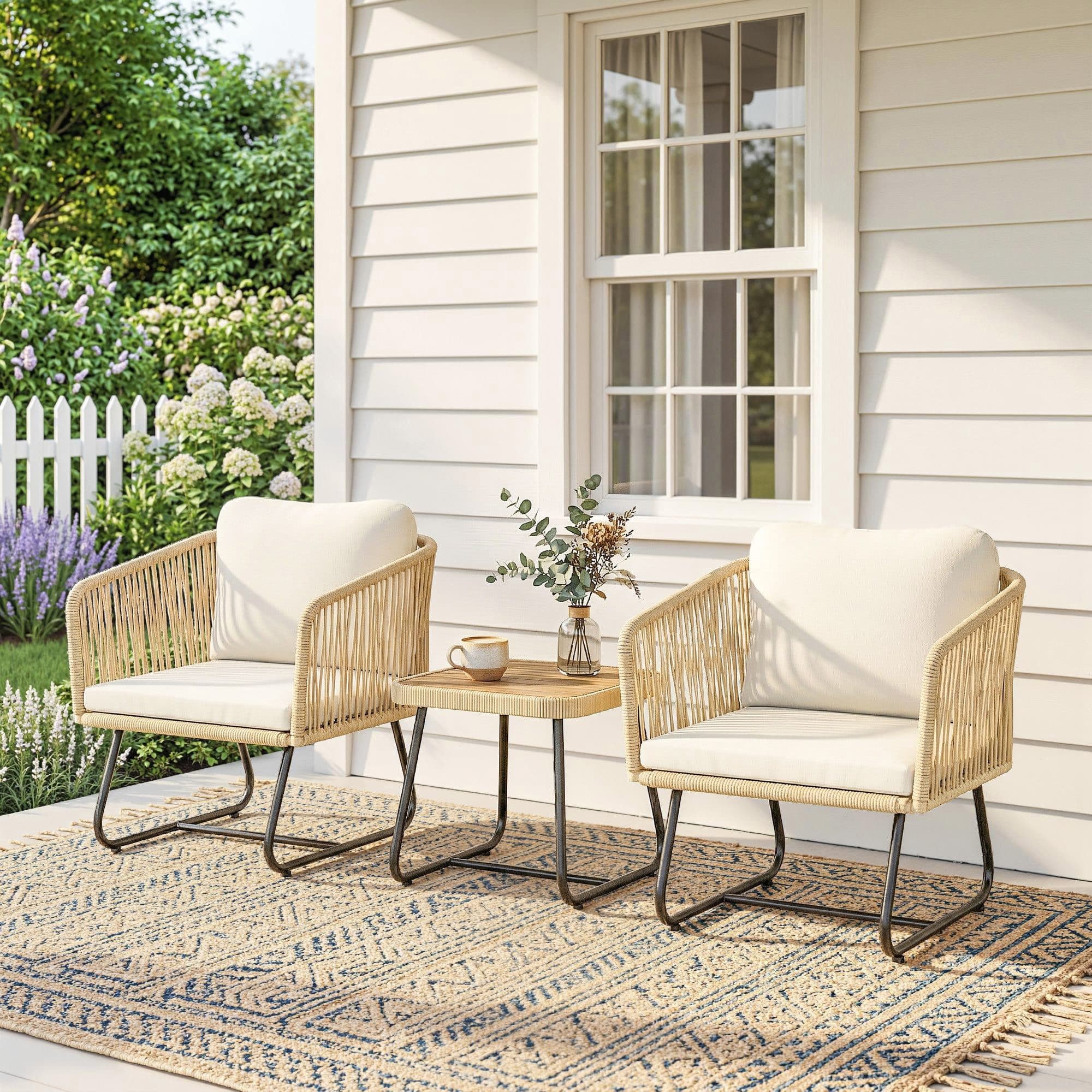 Outsunny Bistro-Set 3-tlg. mit 2 Sesseln und Akazienholztisch Beige/Weiß - Bild 2