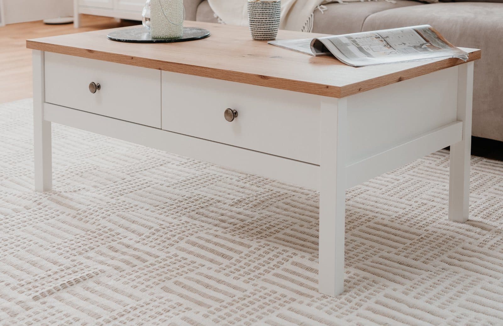 Furn.Design Couchtisch Vestland Weiß Eiche Artisan 2 Schubladen - Bild 2