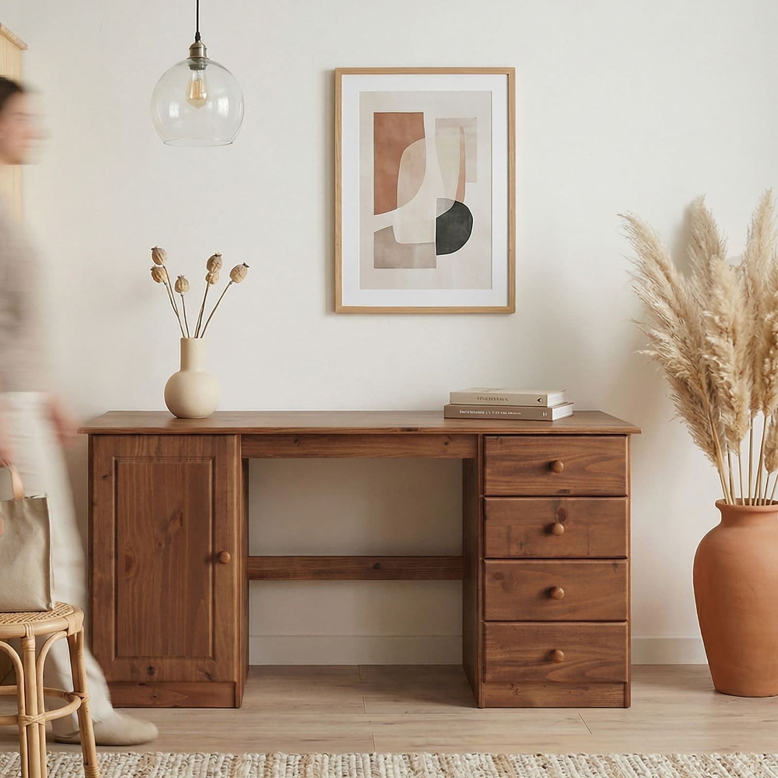 IDIMEX Schreibtisch MANAGER Massivholz Kastanie mit 4 Schubladen