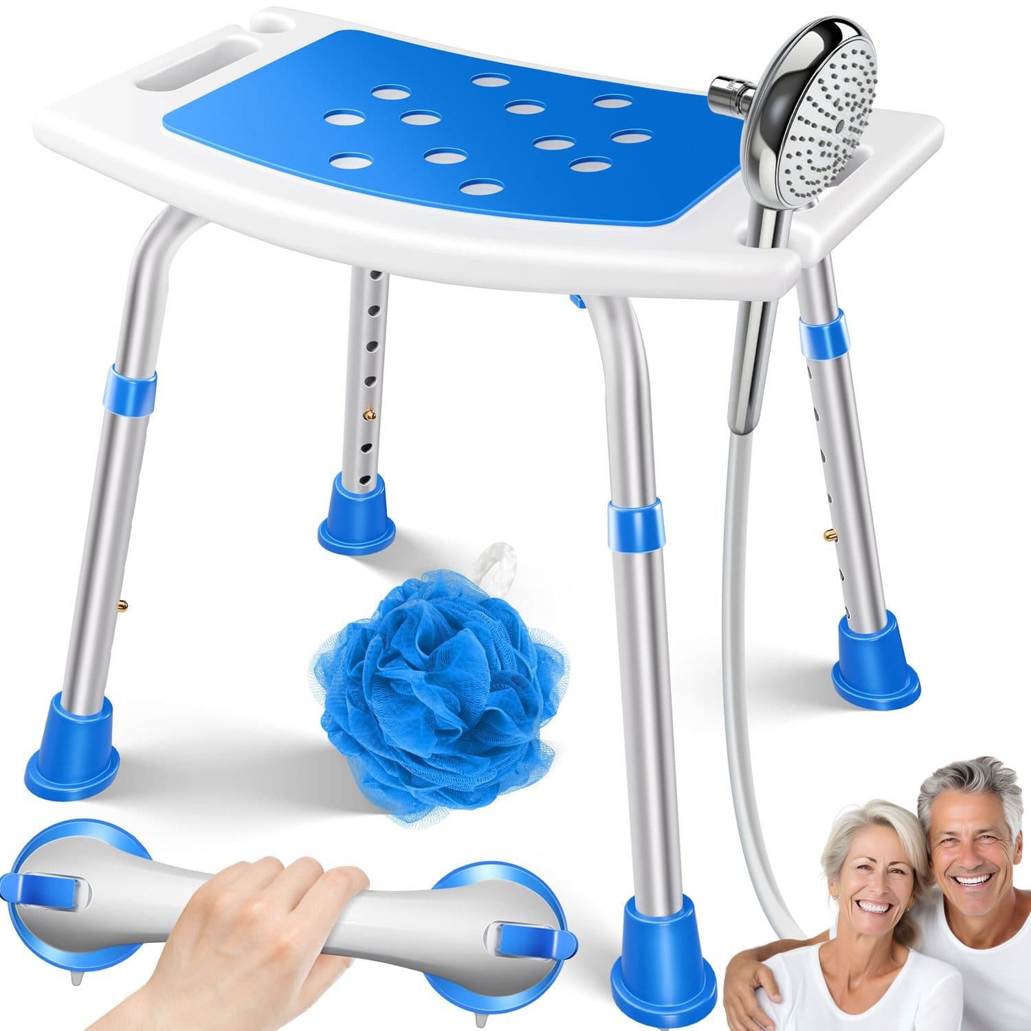 KESSER Badhocker Duschhocker höhenverstellbar weiß/blau - Bild 2