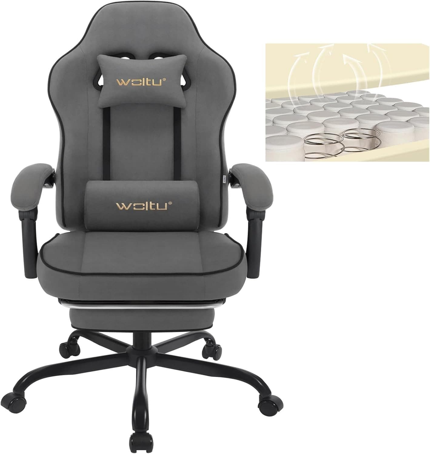 Woltu Gaming-Stuhl Grau/Schwarz Ergonomisch mit Fußstütze - Bild 2