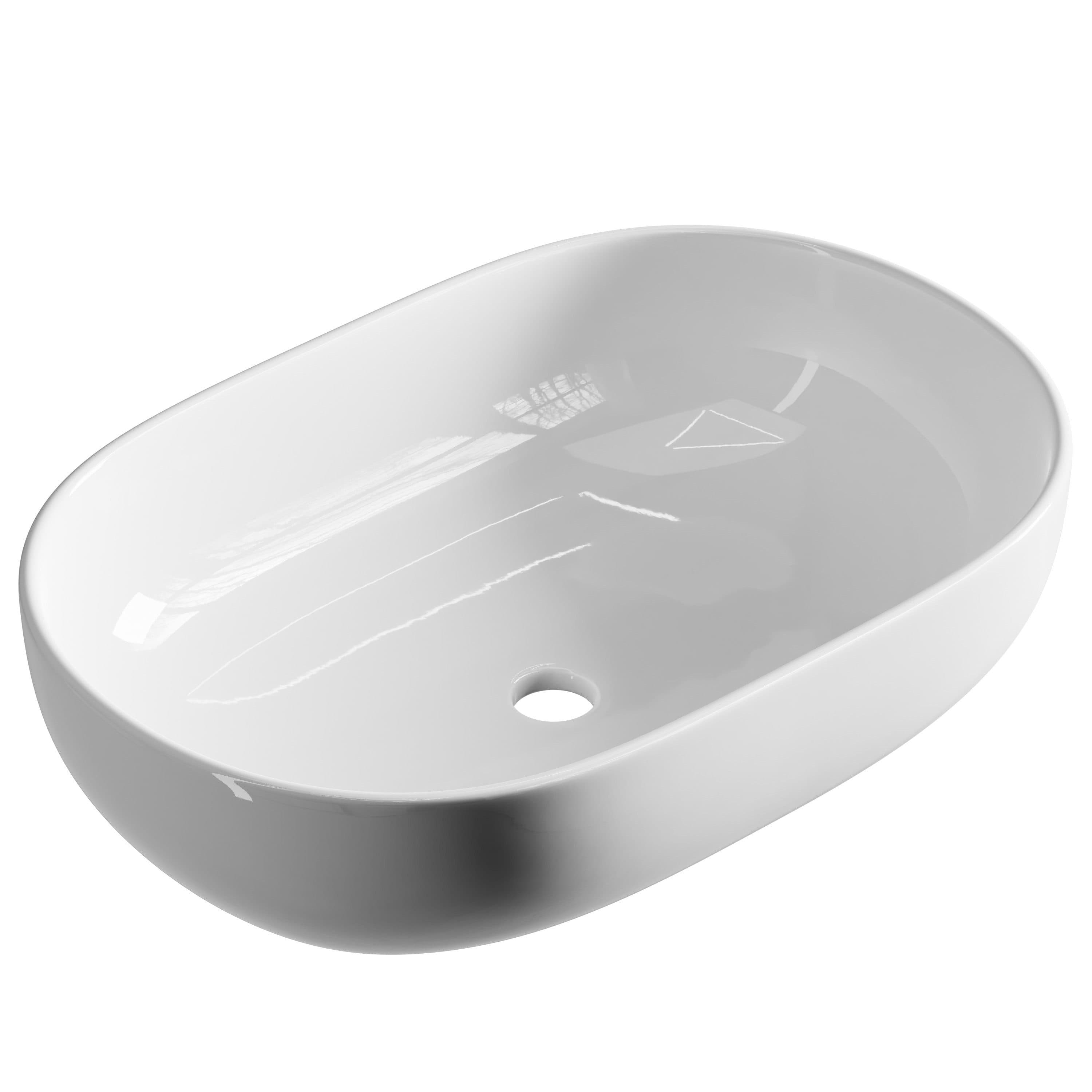 Planetmöbel Aufsatzwaschbecken Oval 60 cm Weiß Hochglanz Keramik - Bild 2