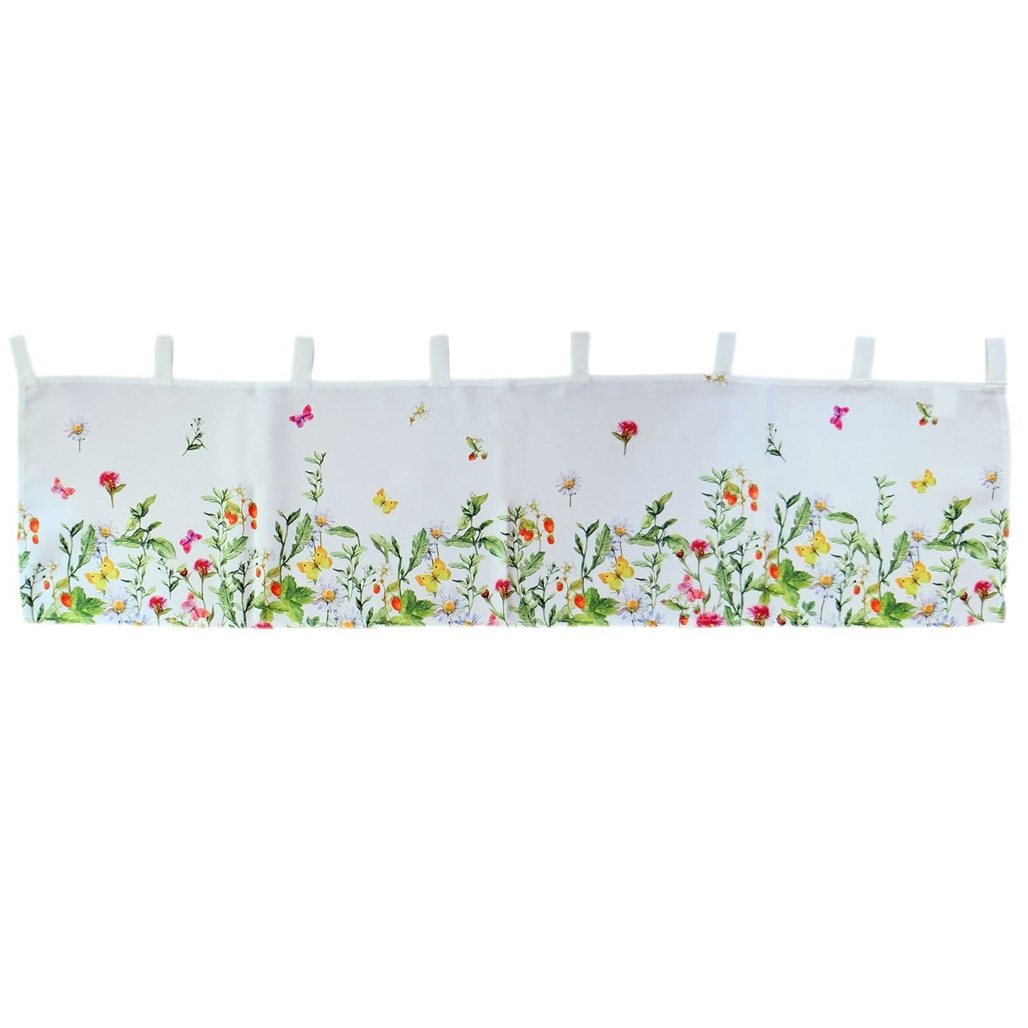 texpot Scheibengardine Blumen Schmetterlinge Bunt Weiß Polyester Schlaufen