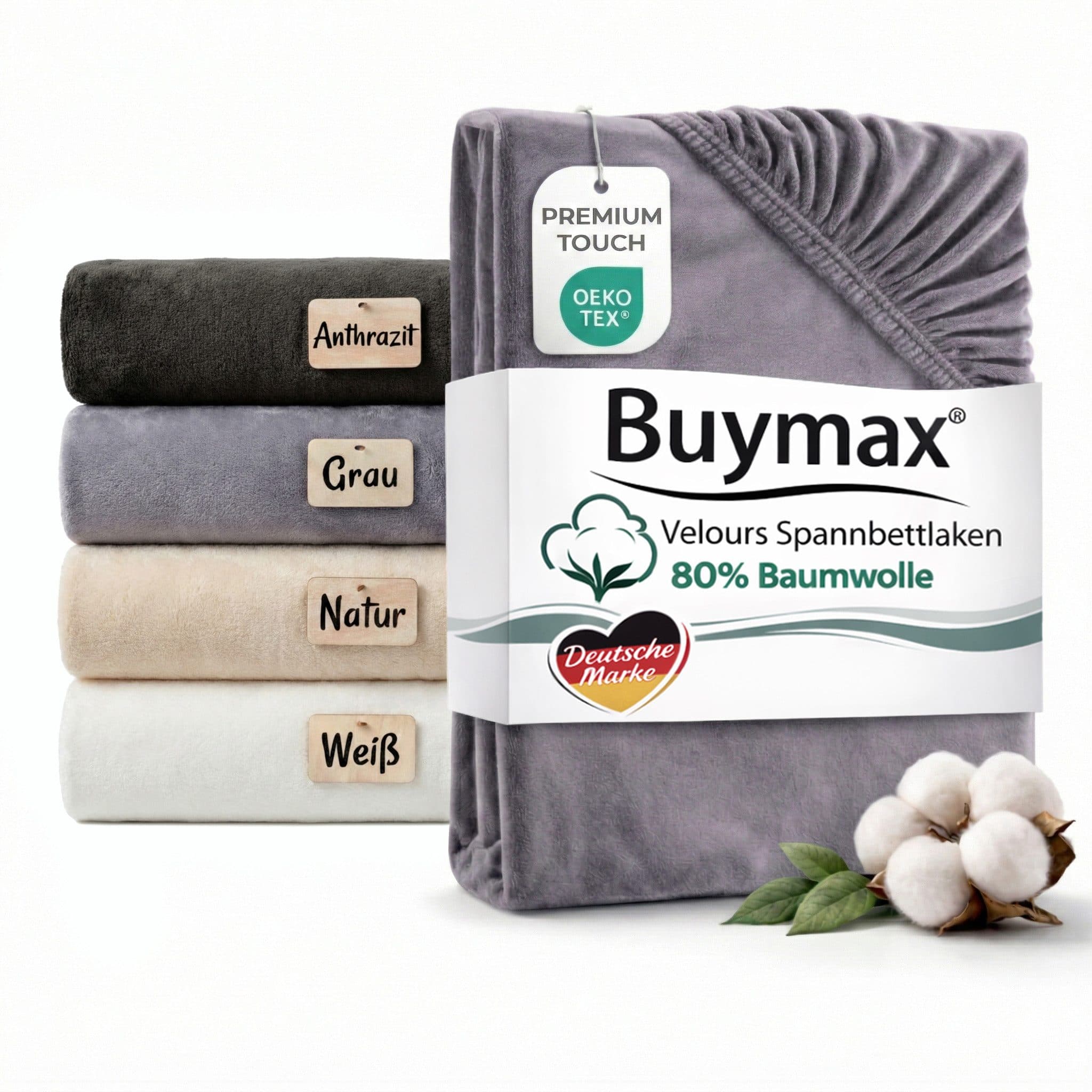 Buymax Spannbettlaken Premium Velours Grau 80% Baumwolle - Bild 2