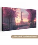 OneMillionCanvasses® Leinwandbild Panorama Eiffelturm - Paris - Rosa Bild 2