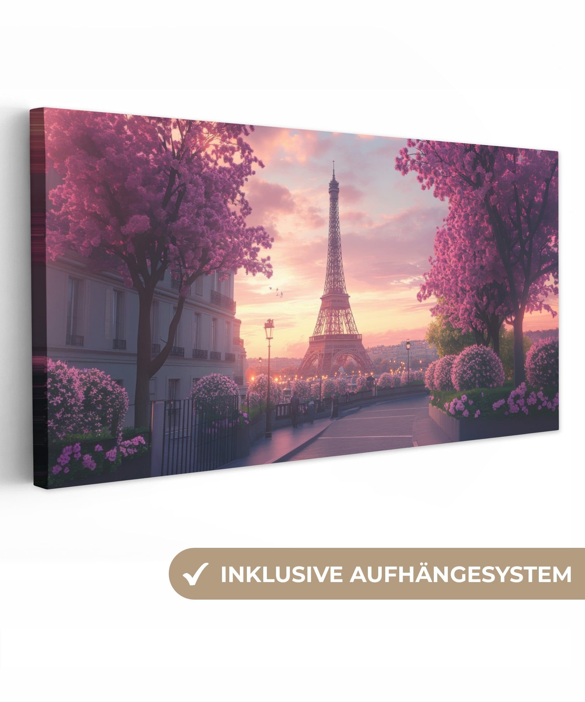 OneMillionCanvasses® Leinwandbild Panorama Eiffelturm - Paris - Rosa - Bild 2