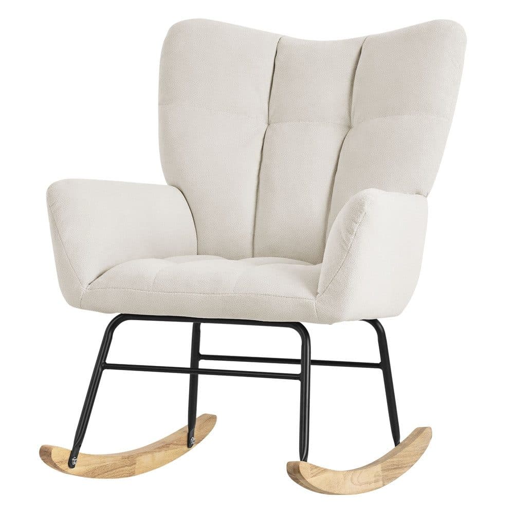 ML-DESIGN Schaukelstuhl Beige Frottee-Optik Naturholz - Bild 2