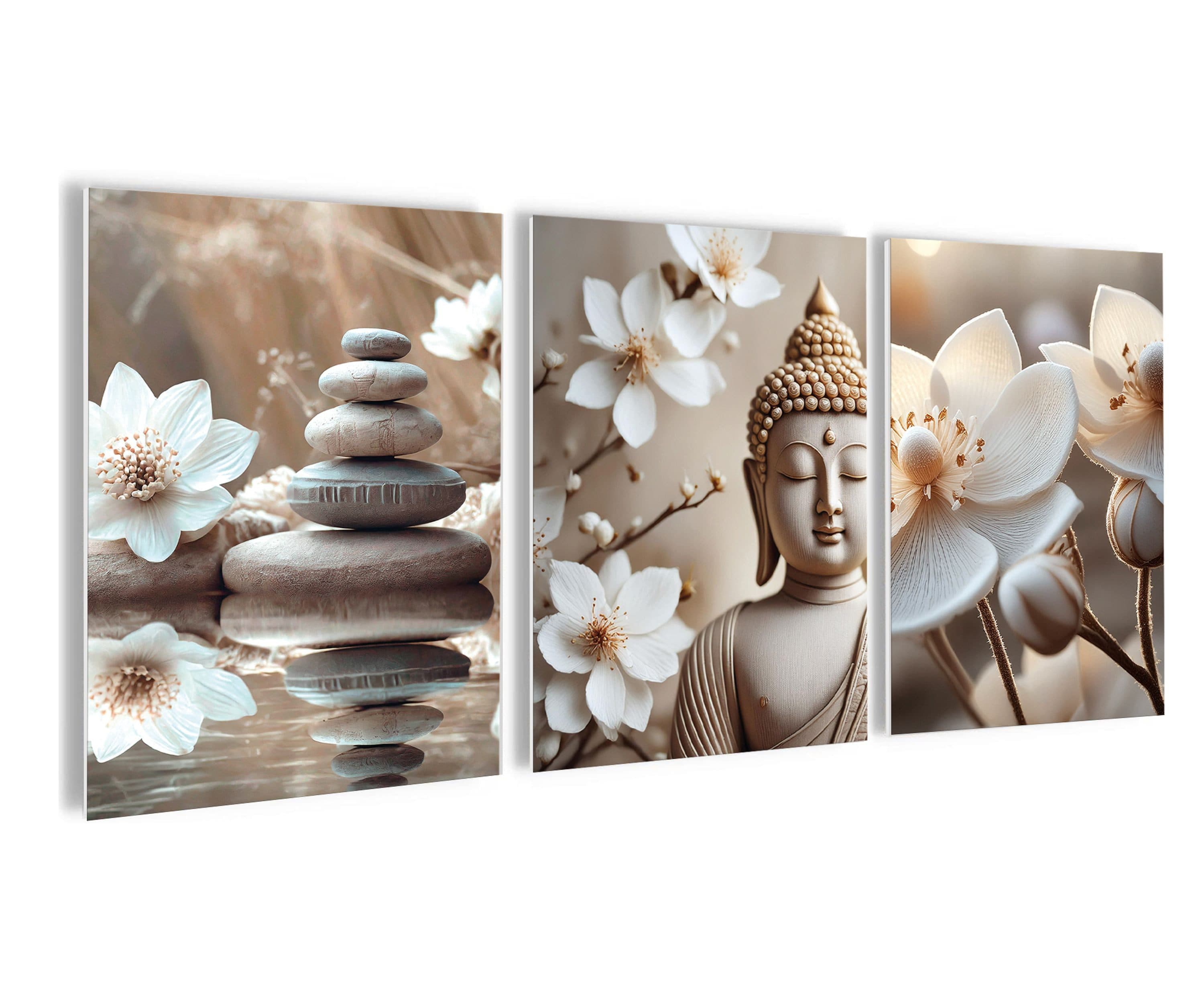artissimo 3er-Bilderset Wandbilder Beige Weiß Zen Buddha - Bild 2