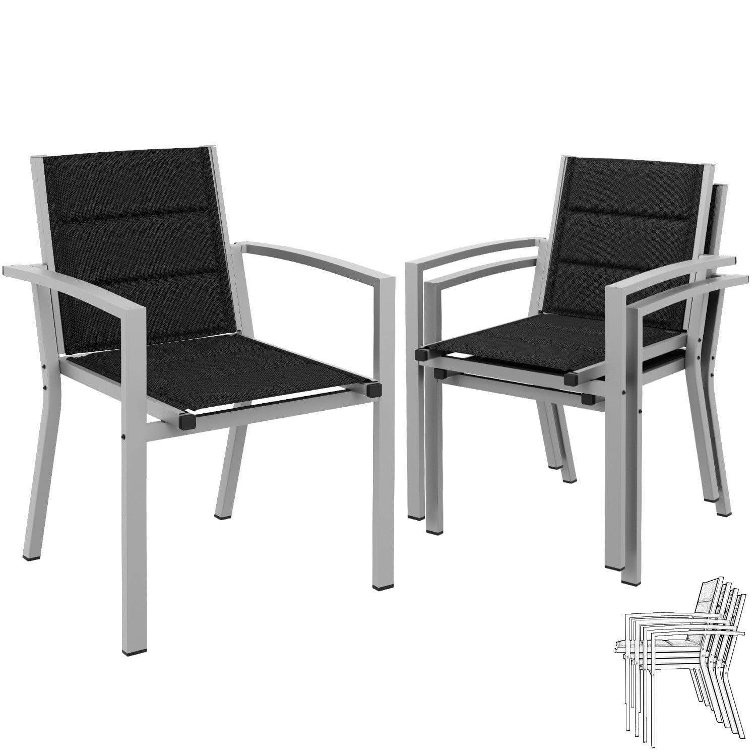GUNJI Gartenstuhl-Set Stapelbar Aluminium Ausziehbarer Tisch - Bild 2