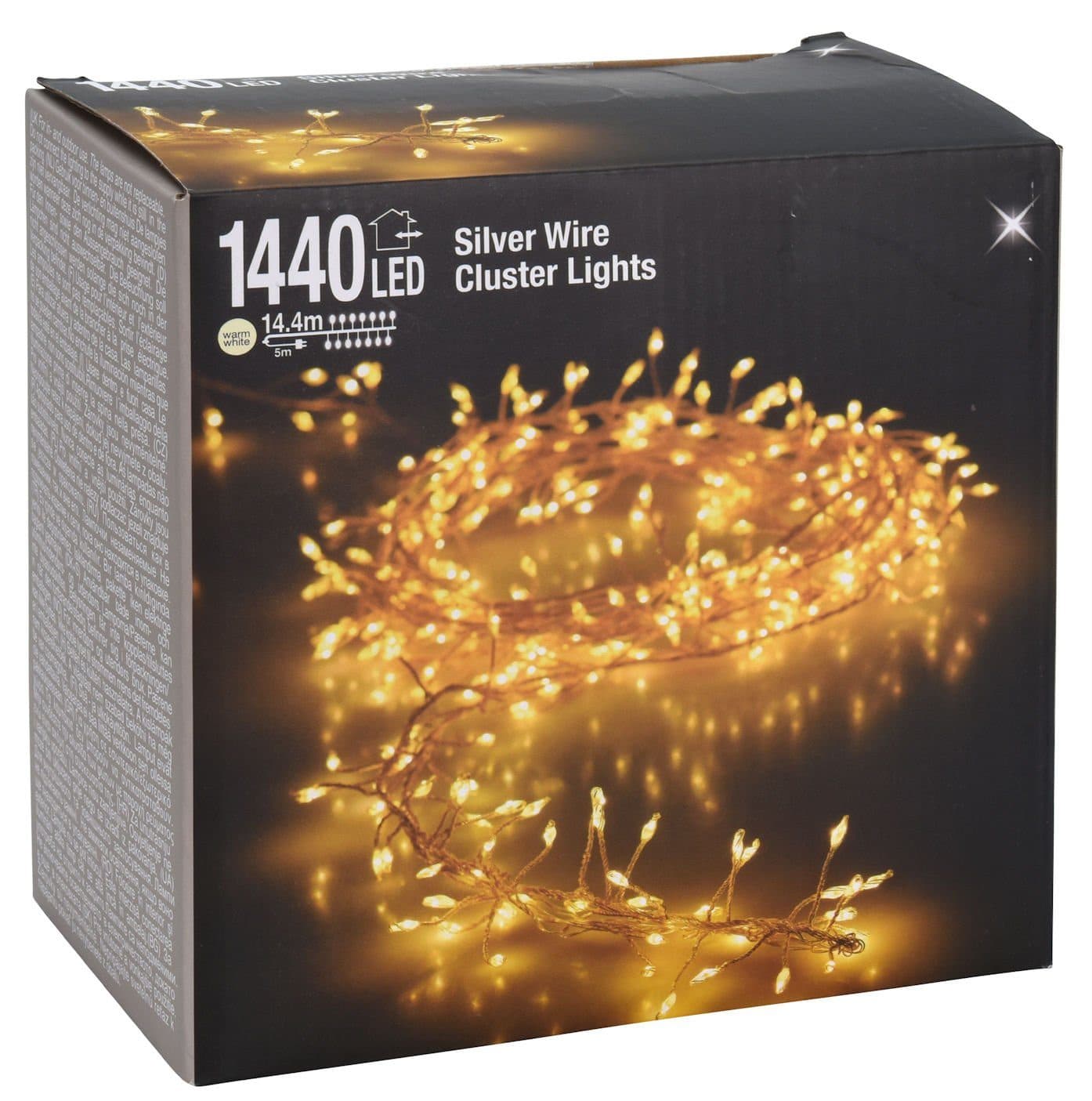Spetebo Lichterkette Silver Wire CLUSTER Lights 1440 LED Warmweiß