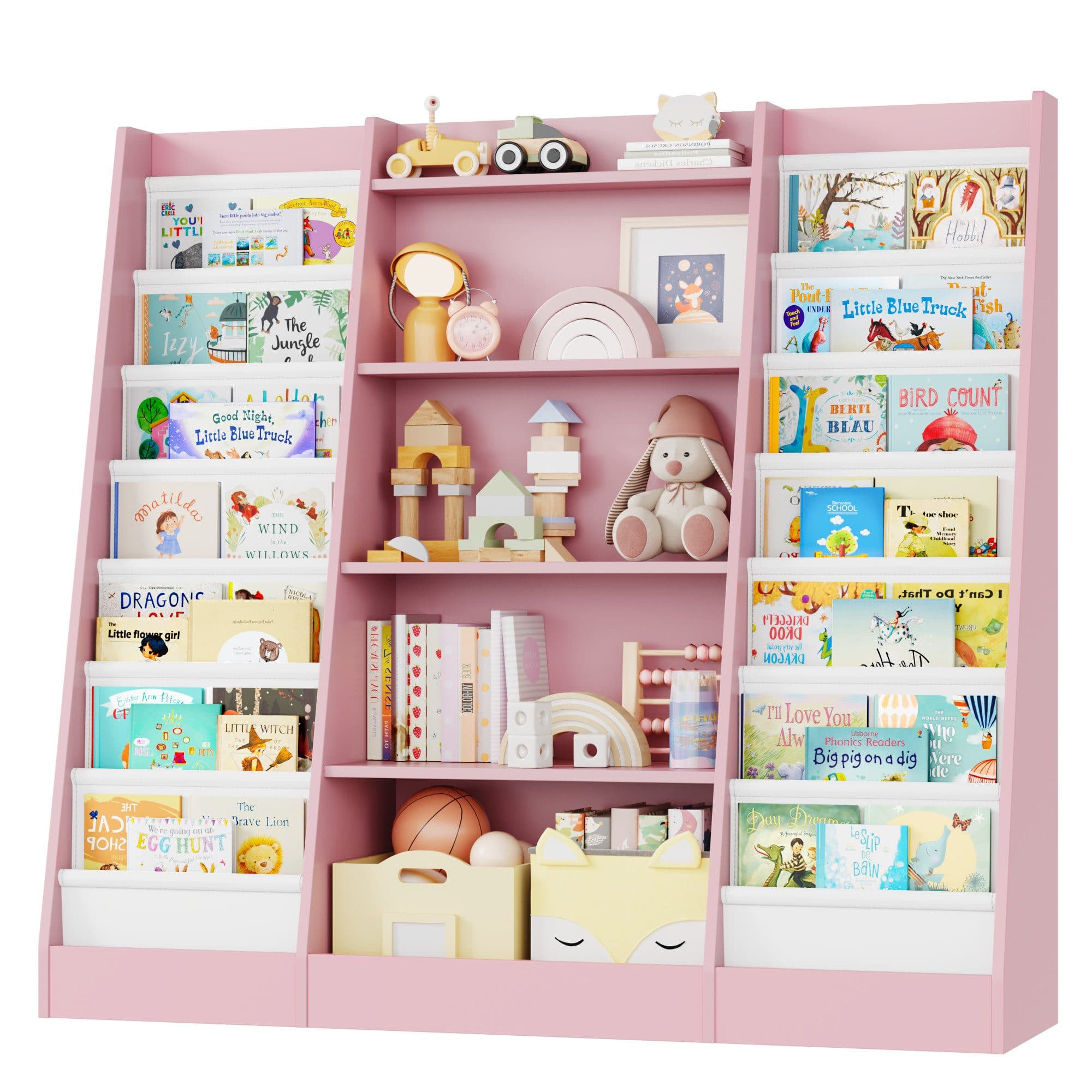 Homfa Bücherregal Kinderregal 14 Ablagen Weiß/Grau-Grün 129x120x35 cm - Bild 2