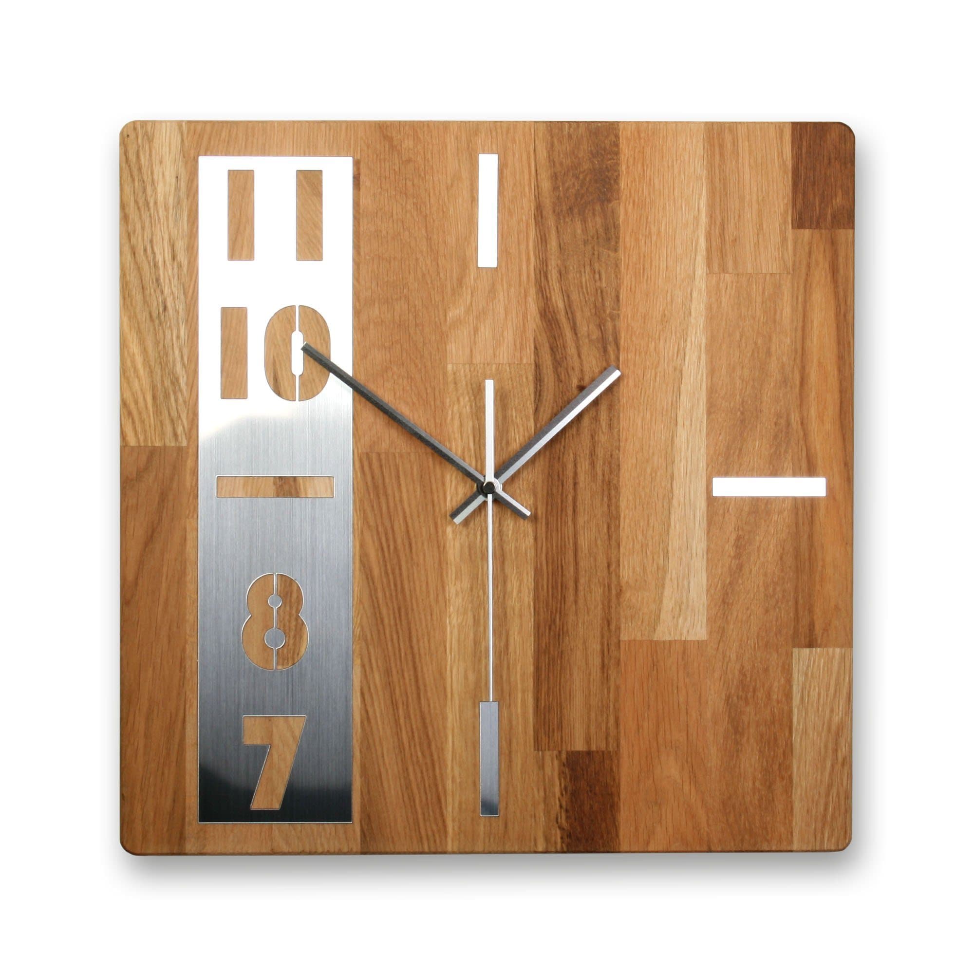 Kreative Feder Wanduhr Timeline Massivholz Eiche Modern - Bild 2