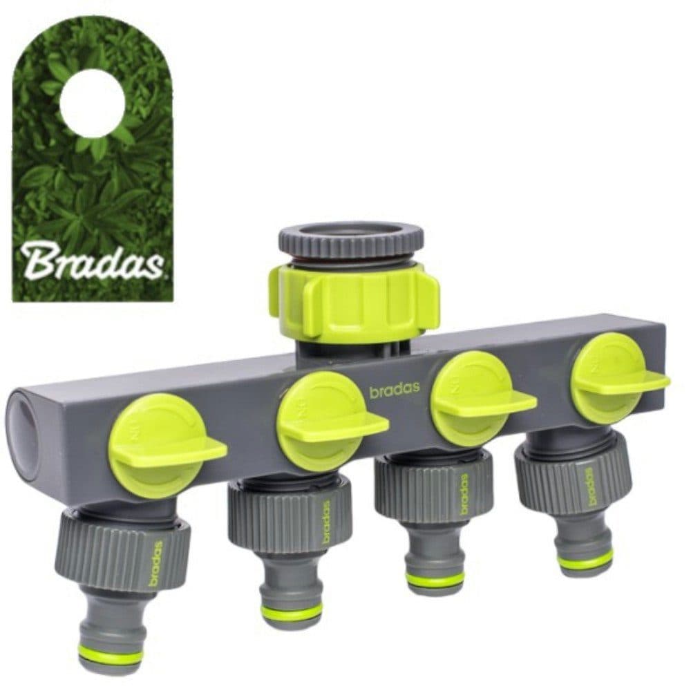 Bradas 4-Wege Verteiler Wasserverteiler 4 Wege für Gartenschlauch Absperrhahn