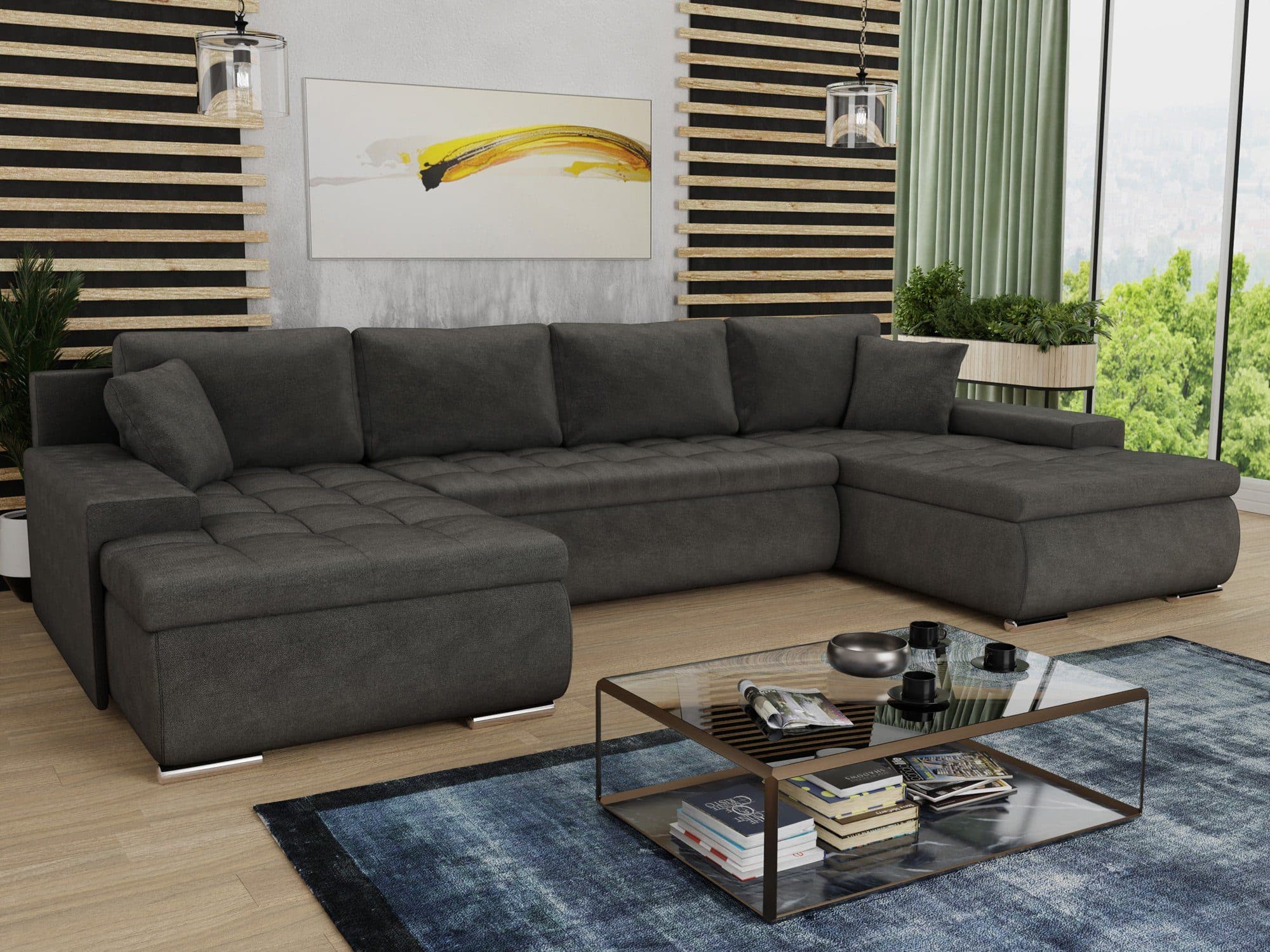 Sofnet Wohnlandschaft Faris U Ecksofa mit Schlaffunktion Grau Velours - Bild 2