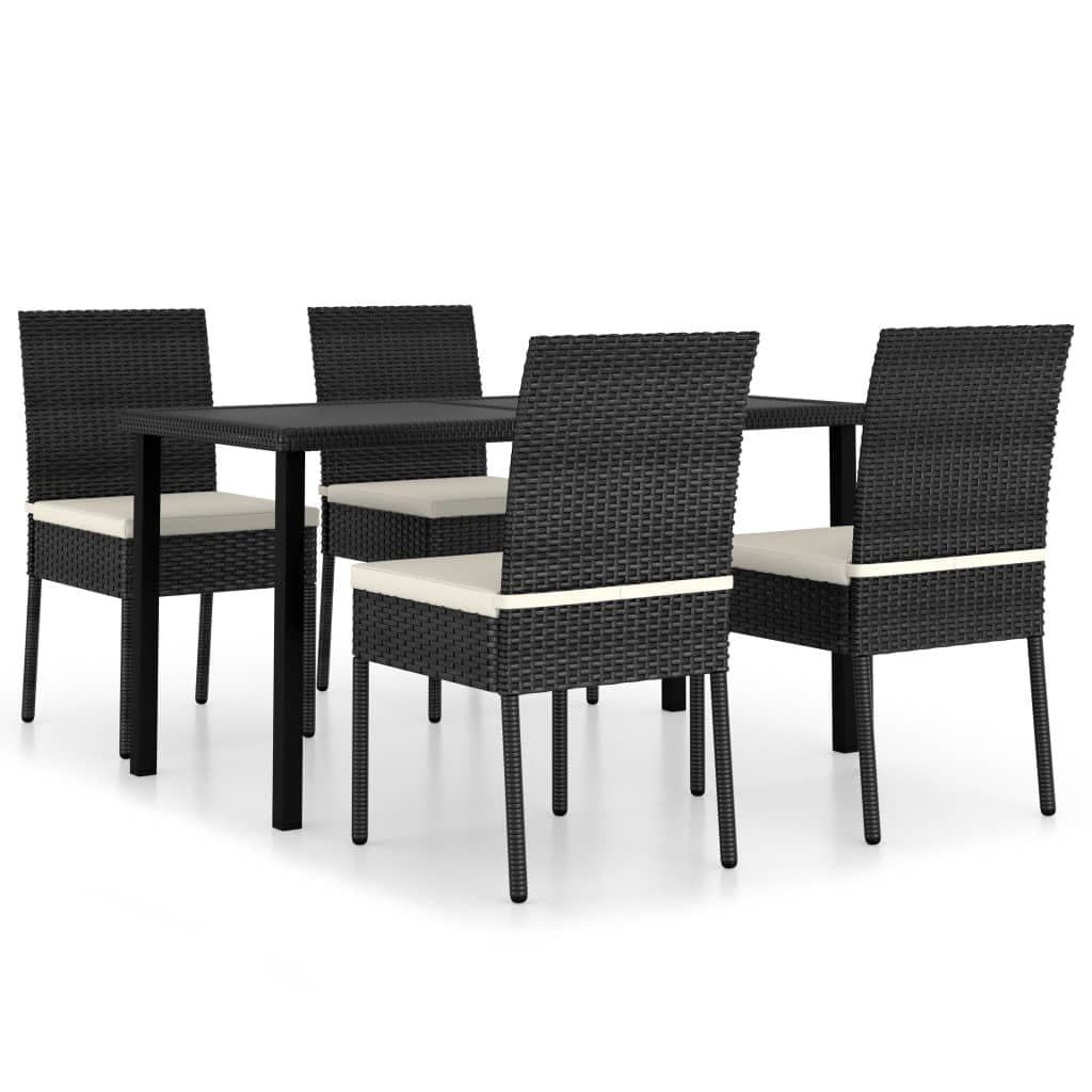 vidaXL Garten-Essgruppe 5-tlg. Schwarz Poly Rattan mit Glasplatte - Bild 2